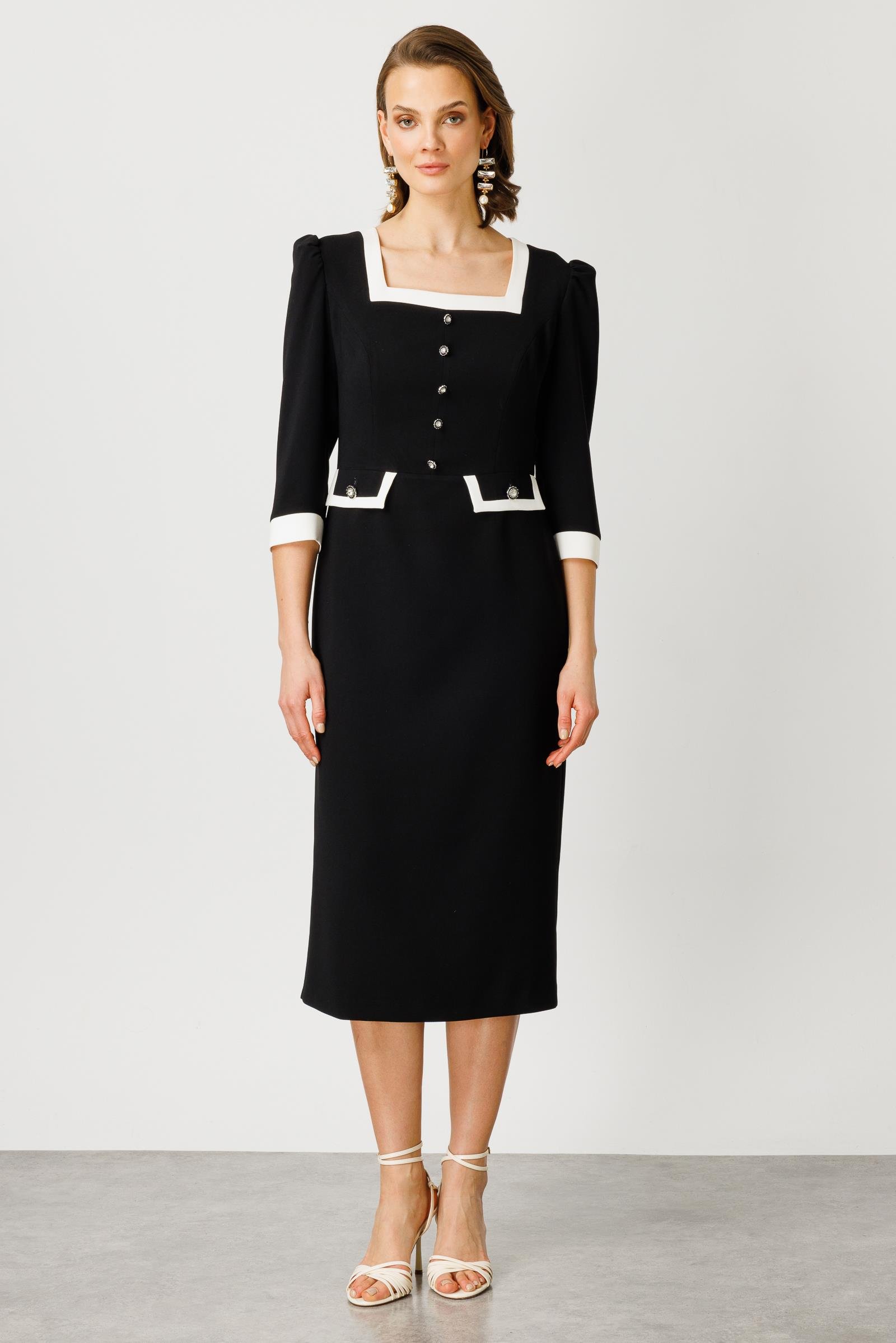 Modailgi  Kare Yaka Enkürüsteli Elbise Siyah