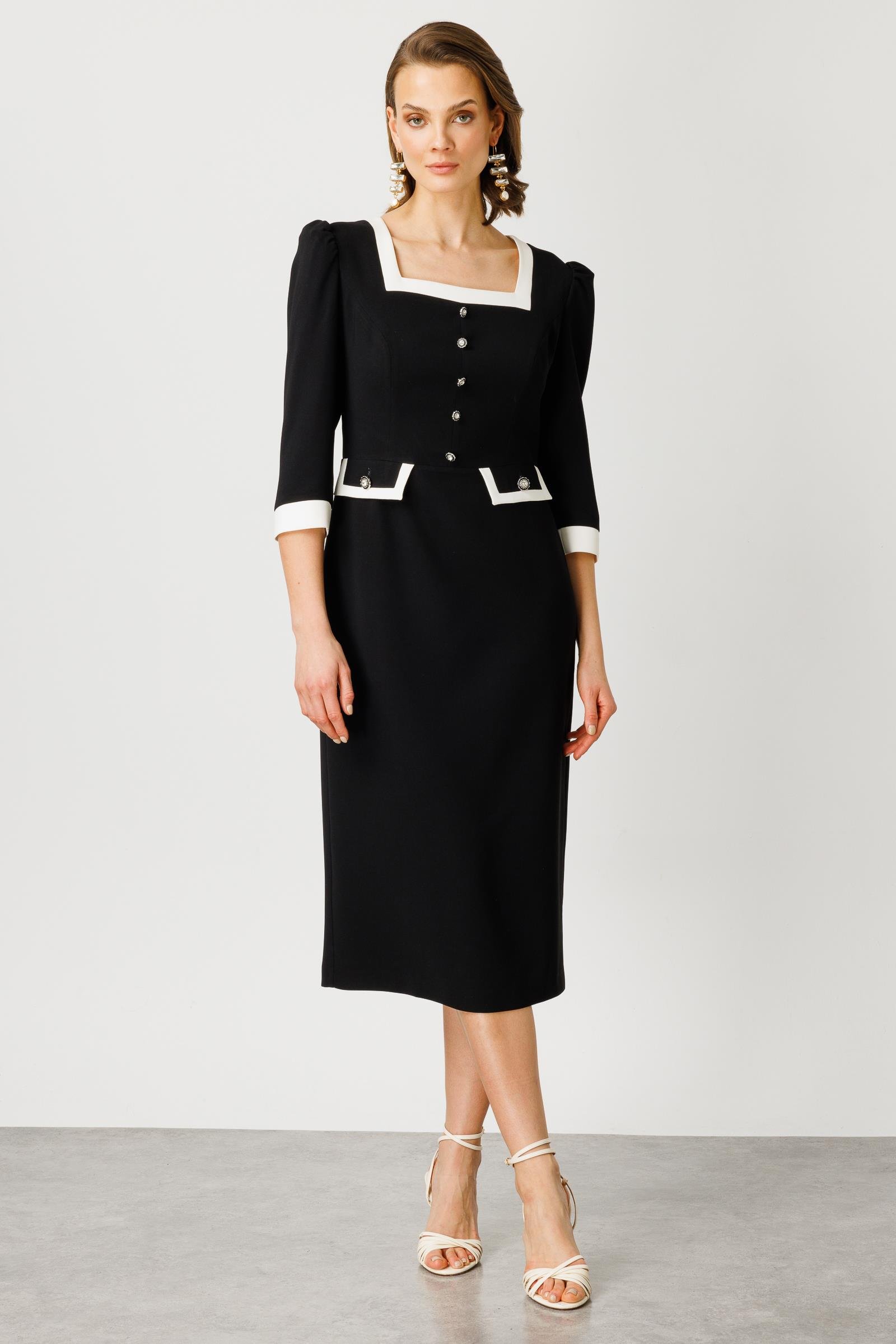 Modailgi  Kare Yaka Enkürüsteli Elbise Siyah