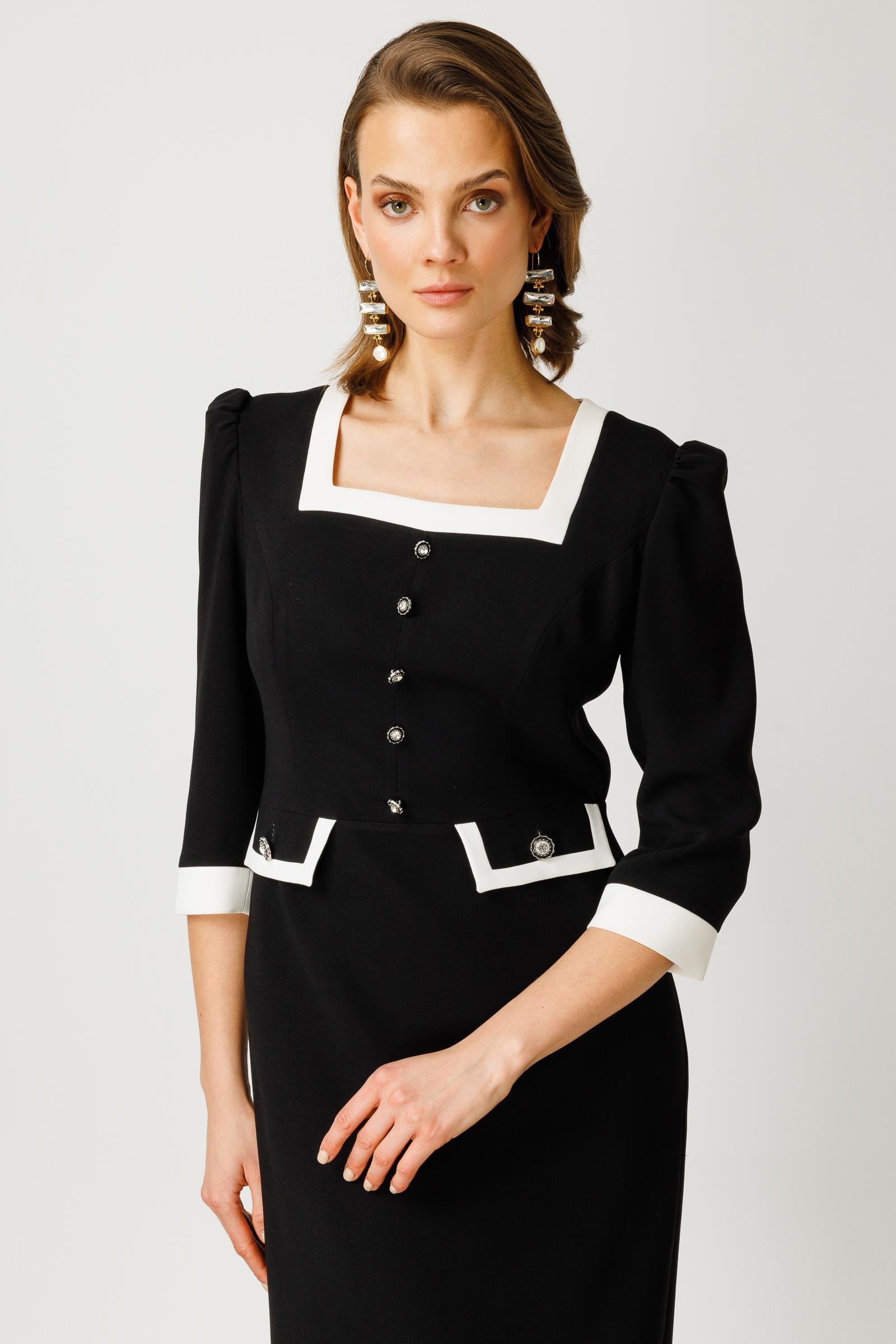 Modailgi  Kare Yaka Enkürüsteli Elbise Siyah