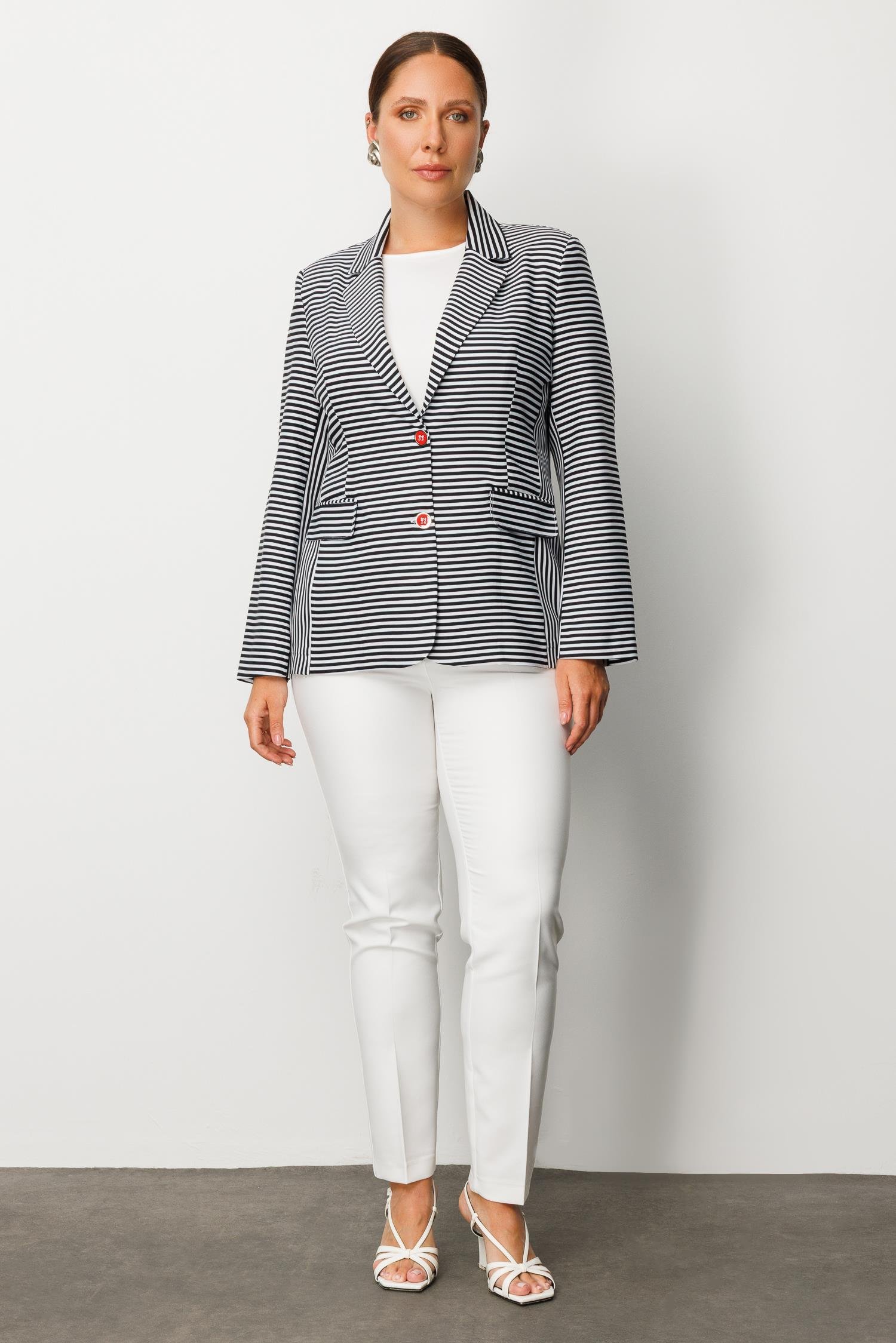 Modailgi  Kelebek Yaka Çift Düğme Kapama File Astar Çizgili Ceket Siyah