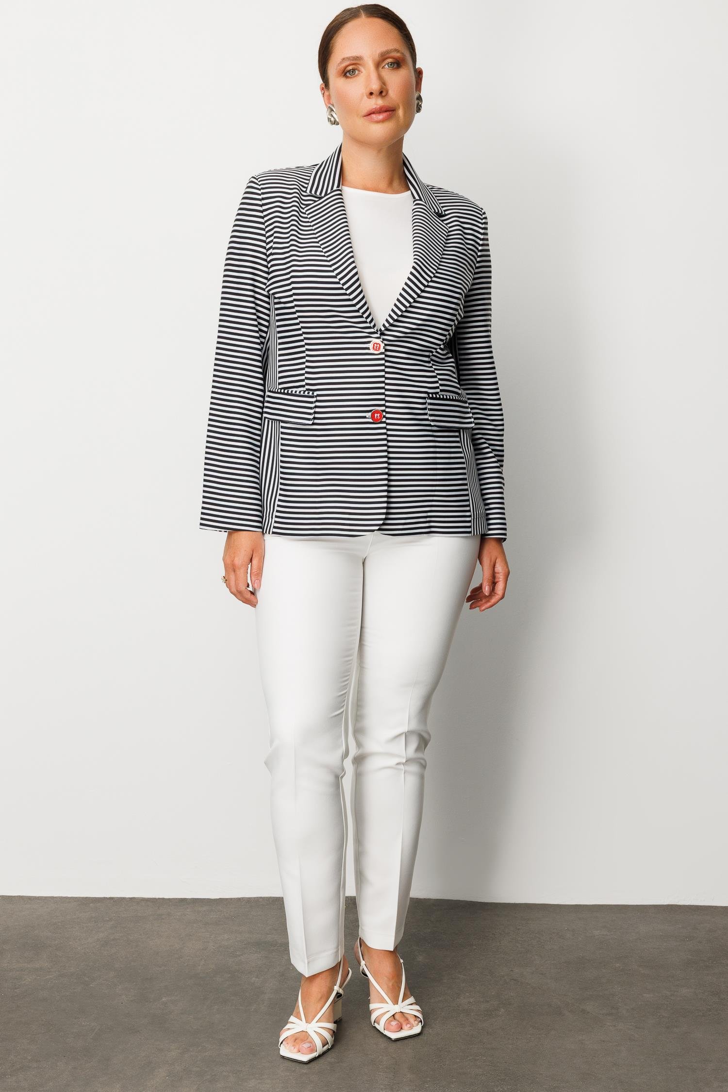 Modailgi  Kelebek Yaka Çift Düğme Kapama File Astar Çizgili Ceket Siyah