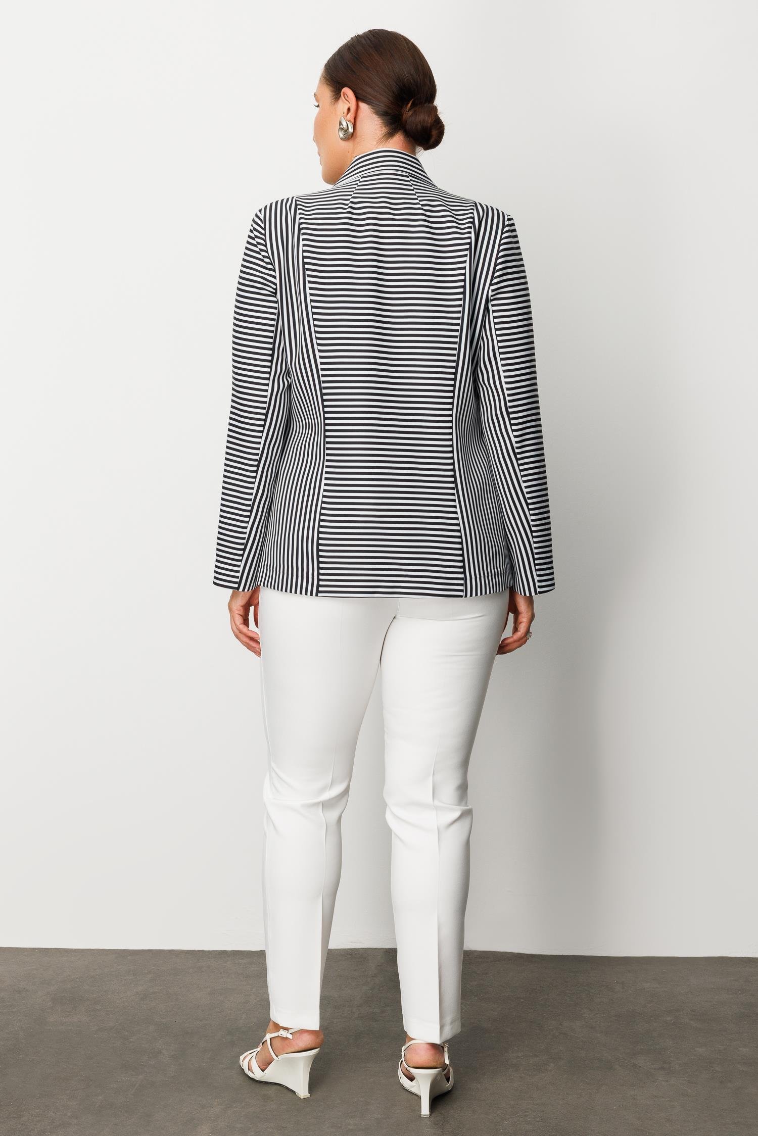 Modailgi  Kelebek Yaka Çift Düğme Kapama File Astar Çizgili Ceket Siyah