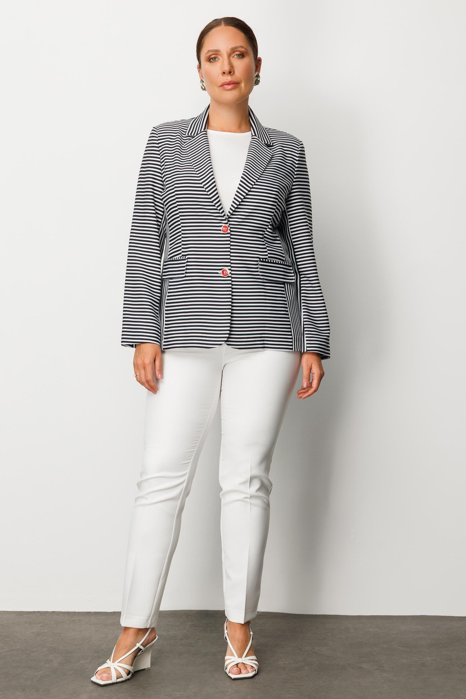 Modailgi  Kelebek Yaka Çift Düğme Kapama File Astar Çizgili Ceket Siyah