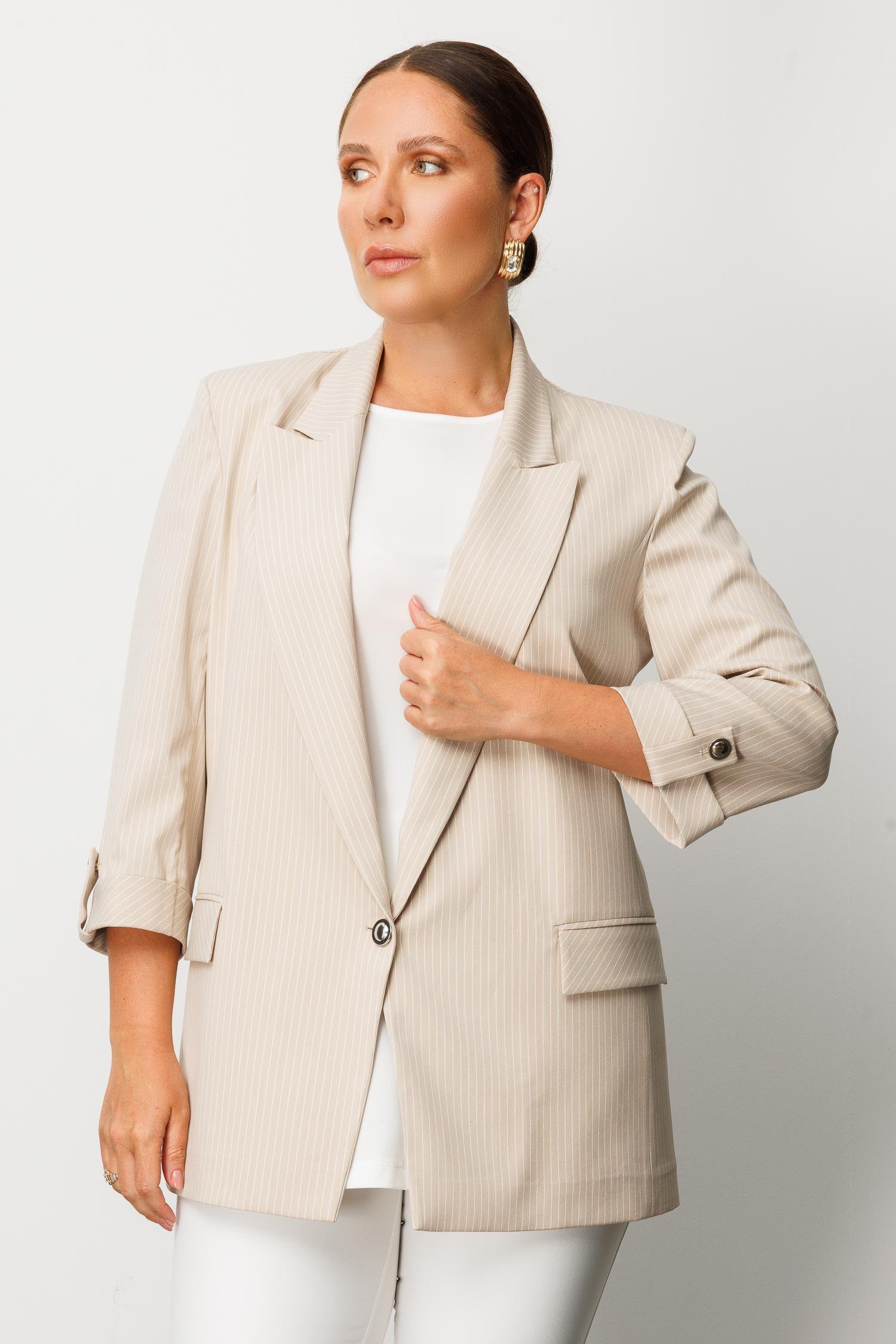 Modailgi  Kelebek Yaka Truvakar Kol Yarım Astarlı Ceket Taş