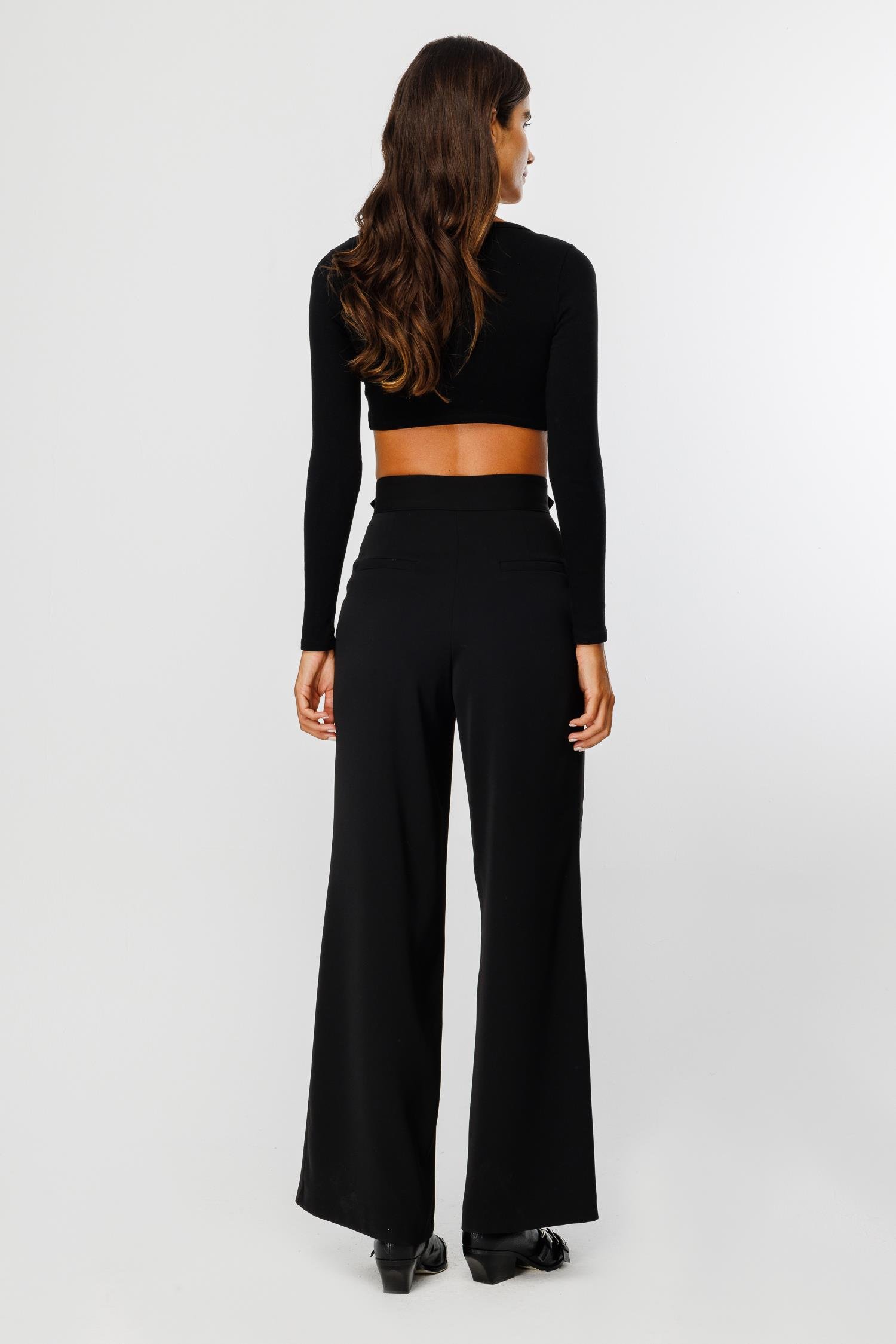 Modailgi  Kemeri Apoletli Yandan Cepli Plikaşeli Pantolon - 7069 Siyah