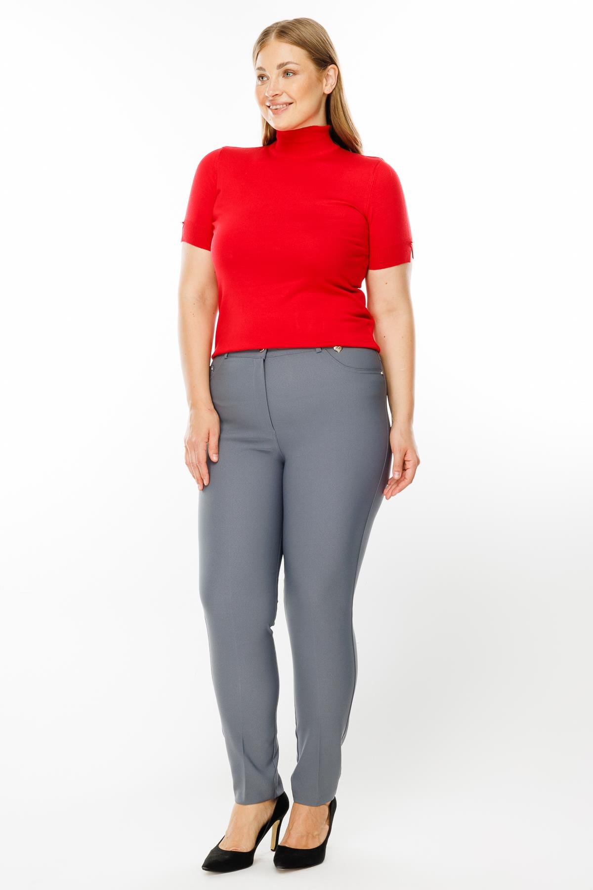 Modailgi  Kemeri Lastikli Pantolon Gri