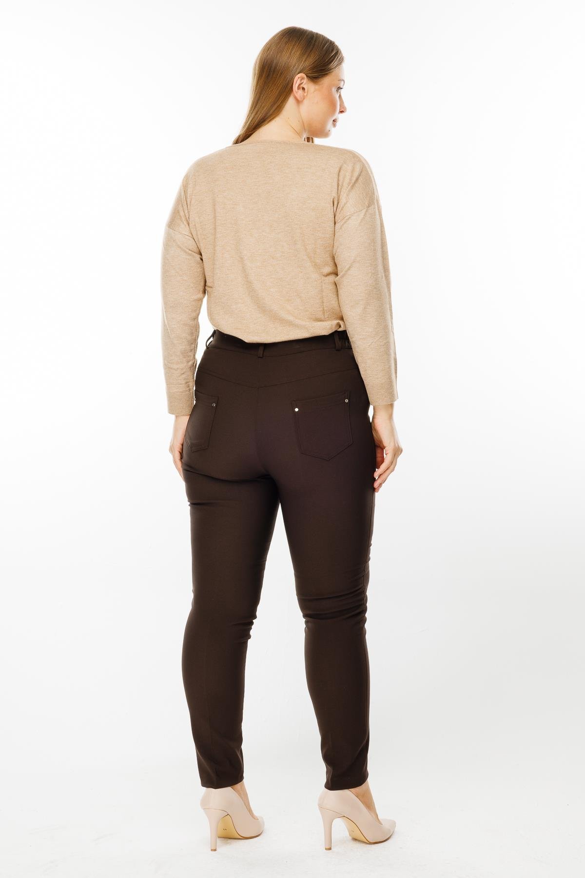 Modailgi  Kemeri Lastikli Pantolon Kahve