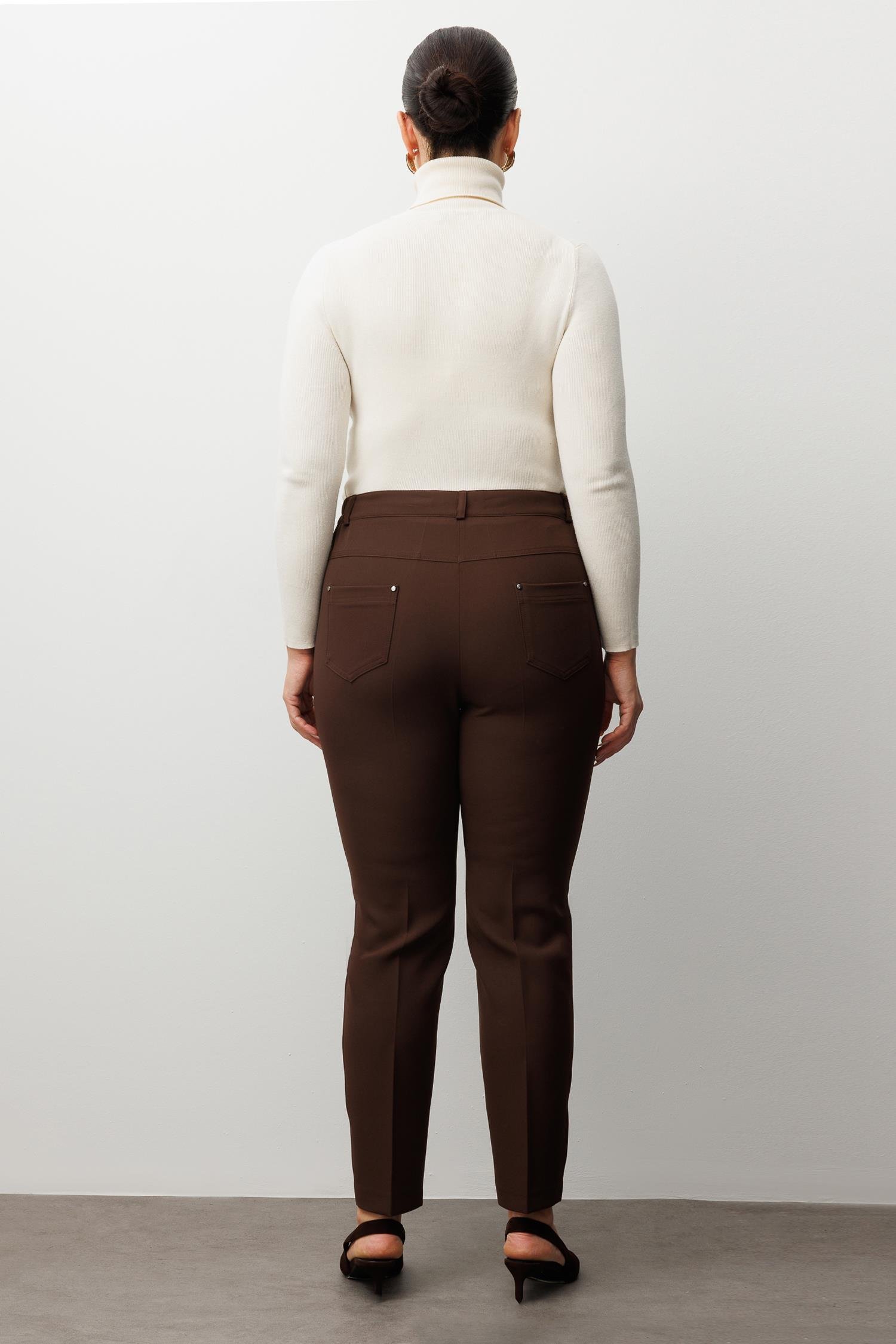 Modailgi  Kemeri Lastikli Pantolon Kahve