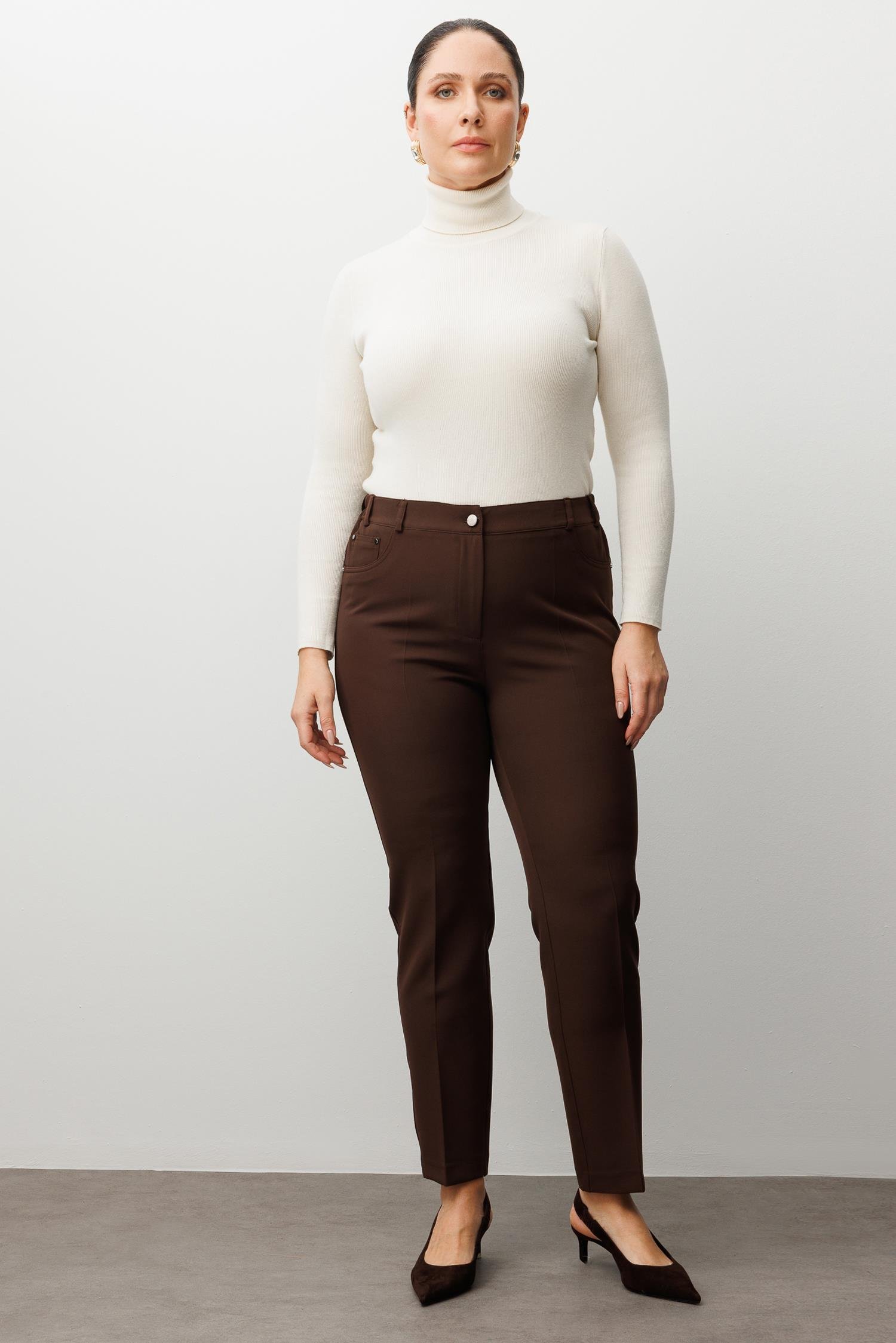 Modailgi  Kemeri Lastikli Pantolon Kahve