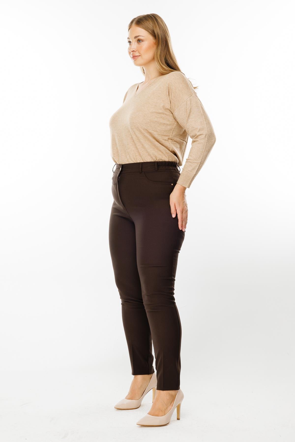 Modailgi  Kemeri Lastikli Pantolon Kahve