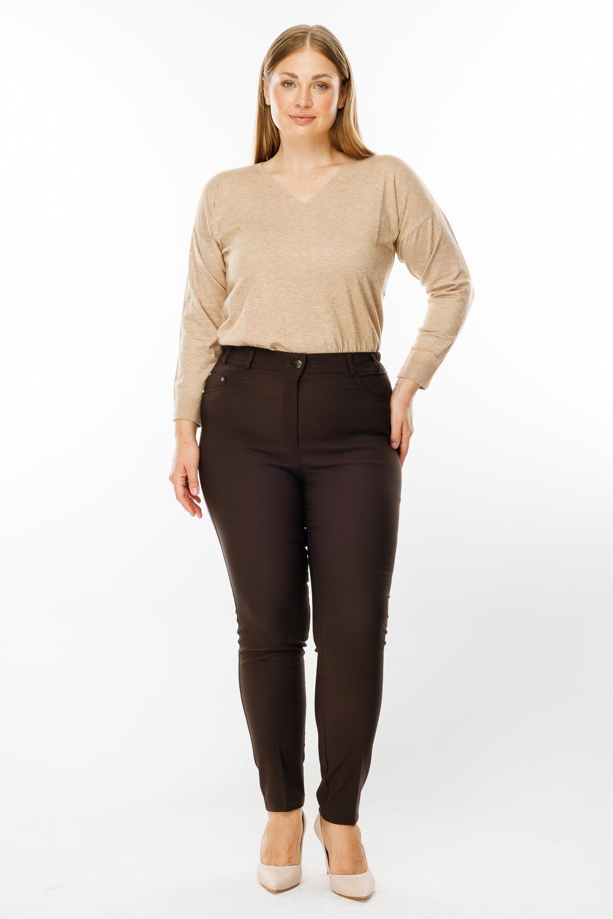 Modailgi  Kemeri Lastikli Pantolon Kahve