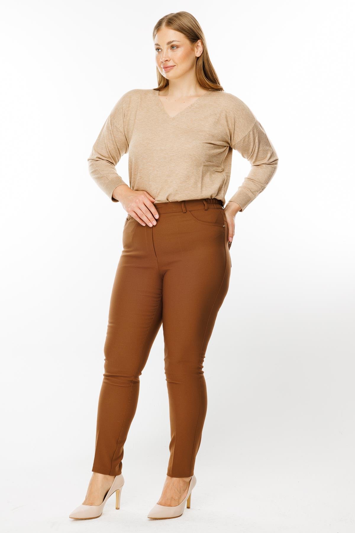 Modailgi  Kemeri Lastikli Pantolon Taba