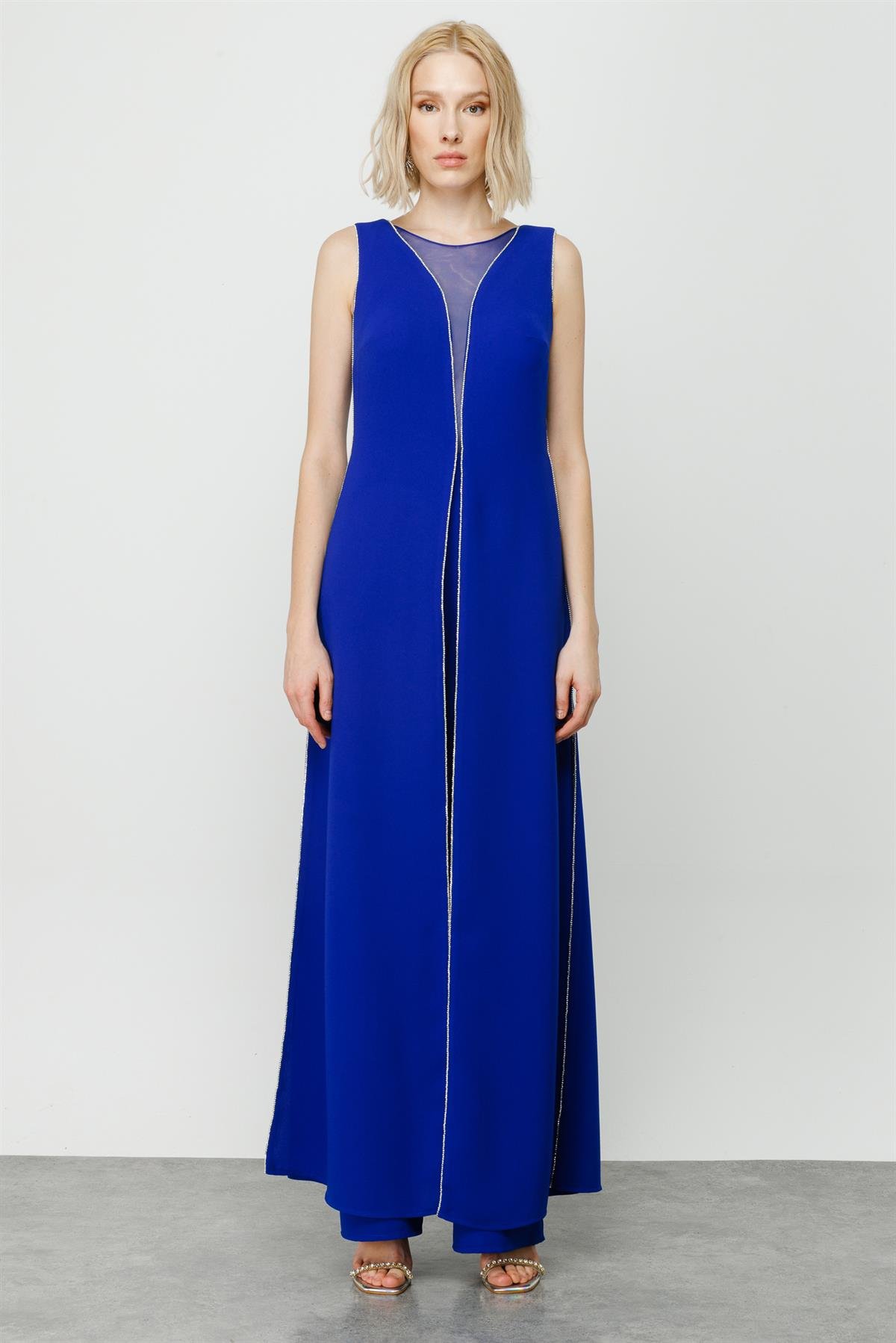 Modailgi  Kenarları Taş Şeritli Tulum Saks