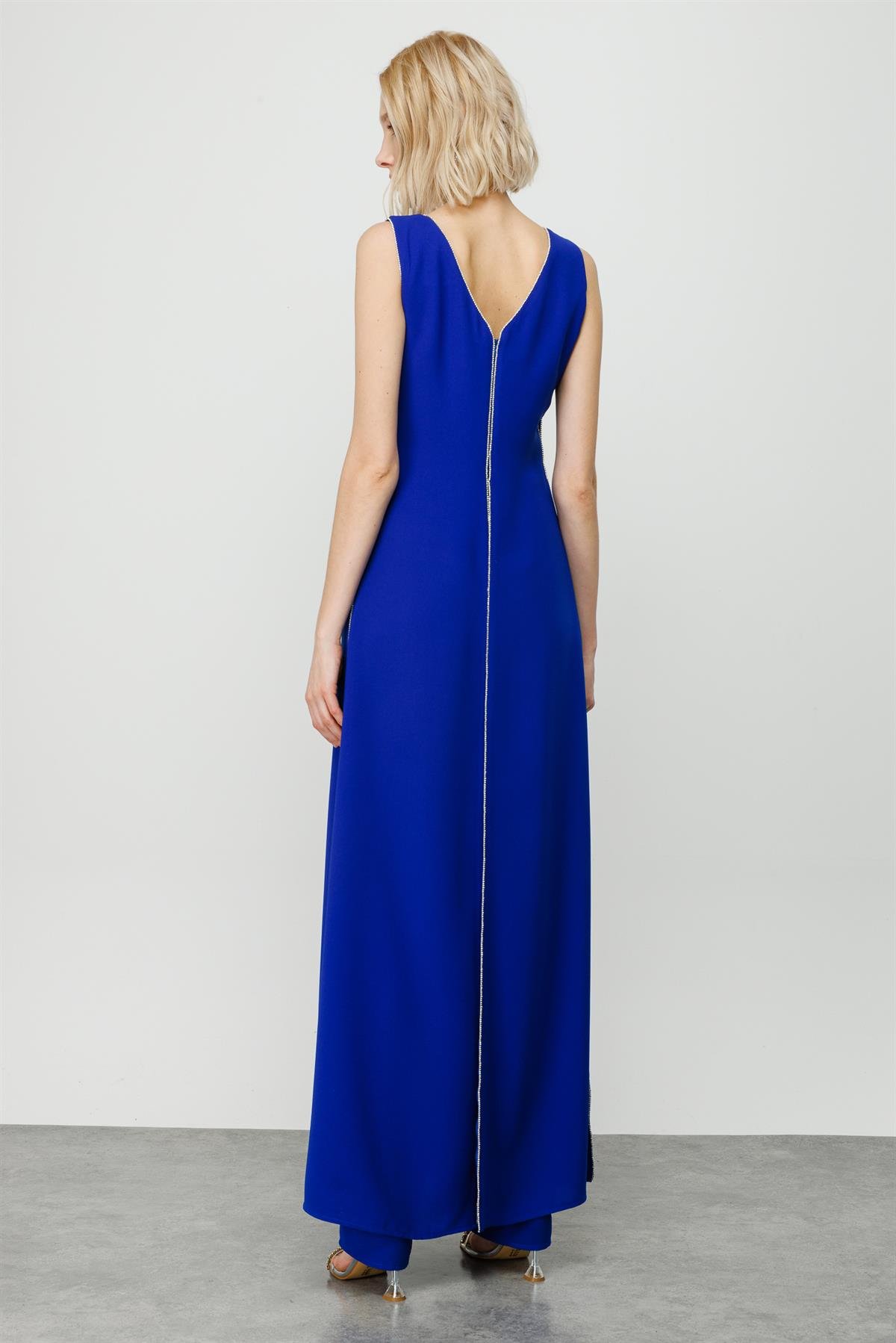 Modailgi  Kenarları Taş Şeritli Tulum Saks