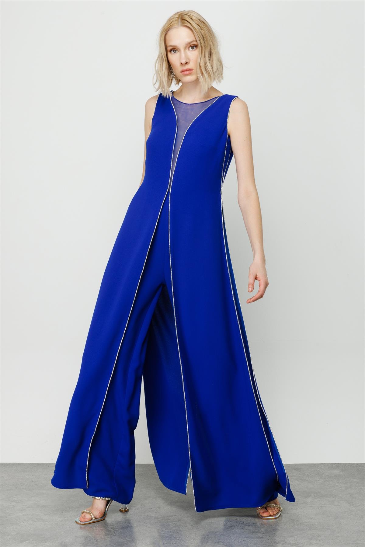 Modailgi  Kenarları Taş Şeritli Tulum Saks