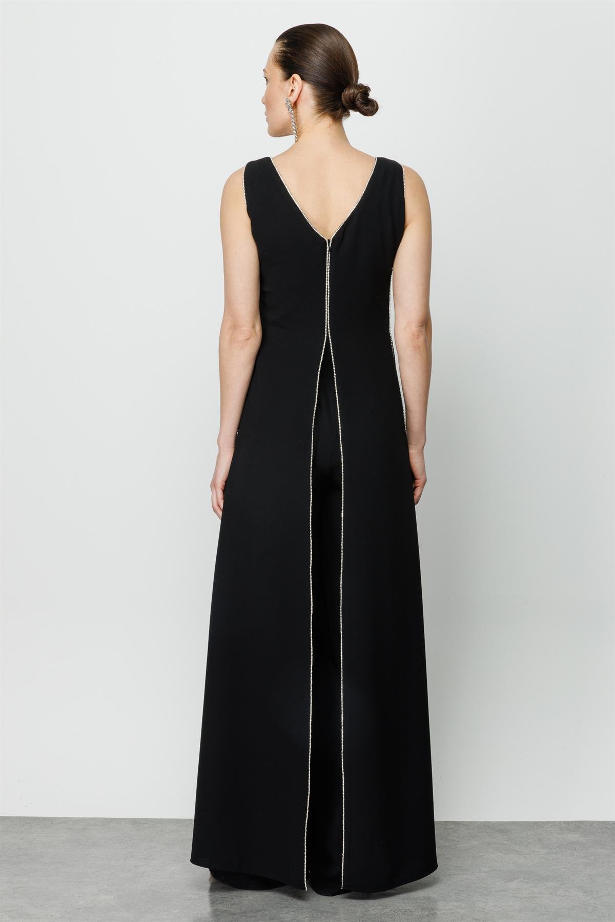 Modailgi  Kenarları Taş Şeritli Tulum Siyah