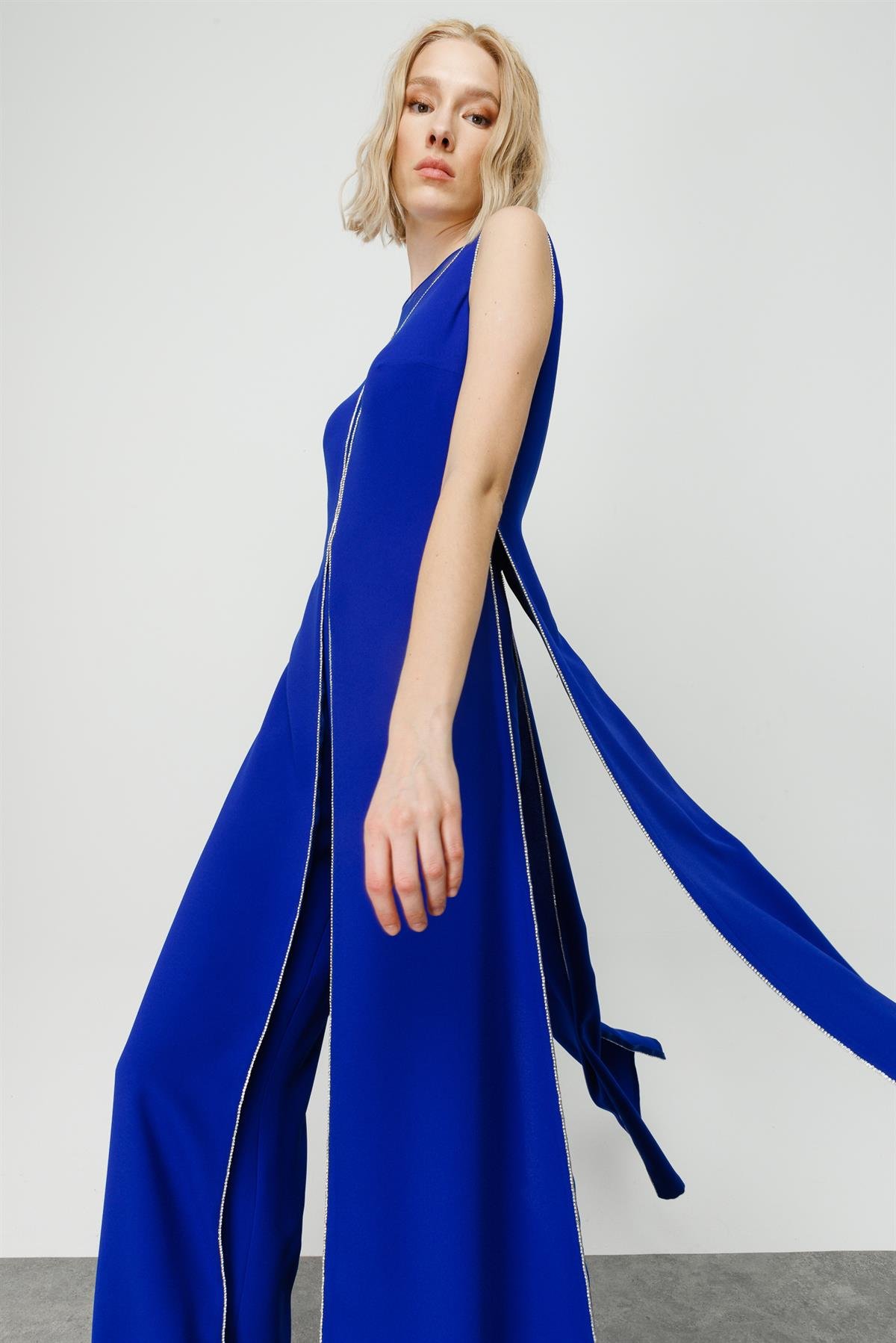 Modailgi  Kenarları Taş Şeritli Tulum Saks