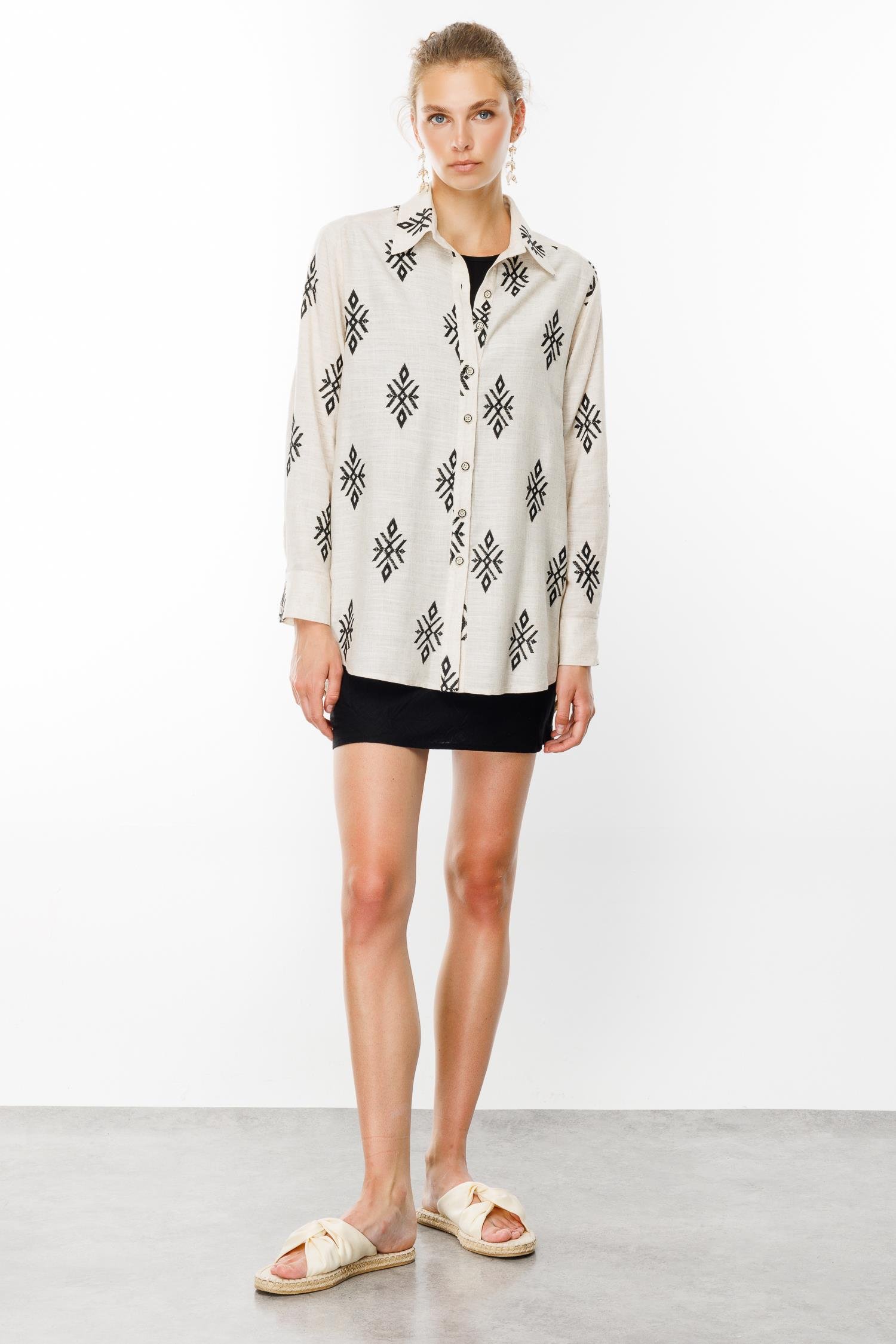 Modailgi  Kilim Desen İkili Keten Gömlek Keten