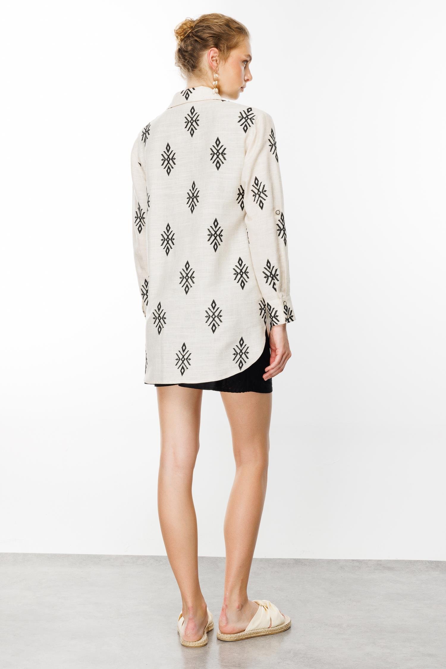 Modailgi  Kilim Desen İkili Keten Gömlek Keten