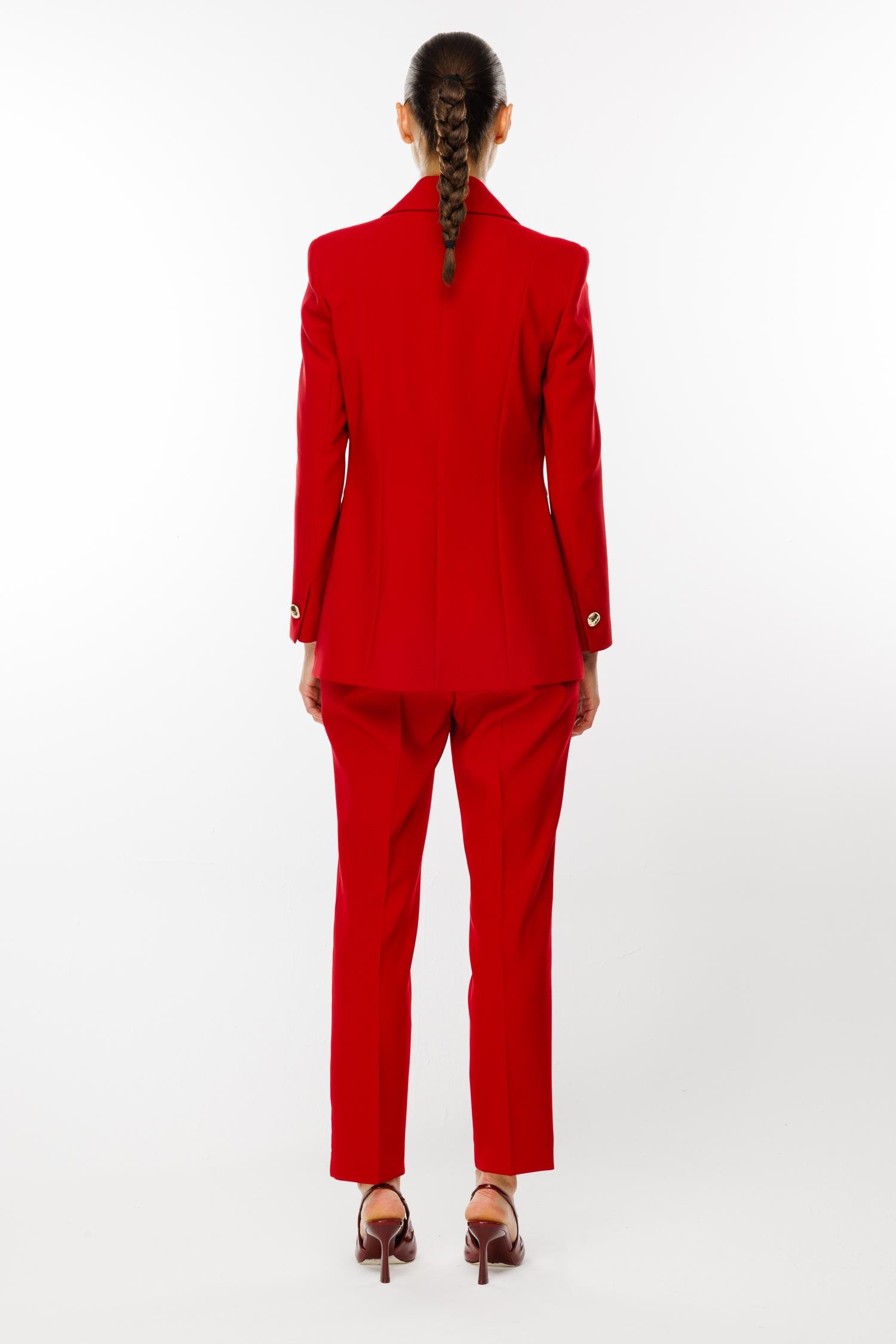 Modailgi  Kırlangıç Yaka Gold Düğme Detaylı Uzun Ceket Kırmızı