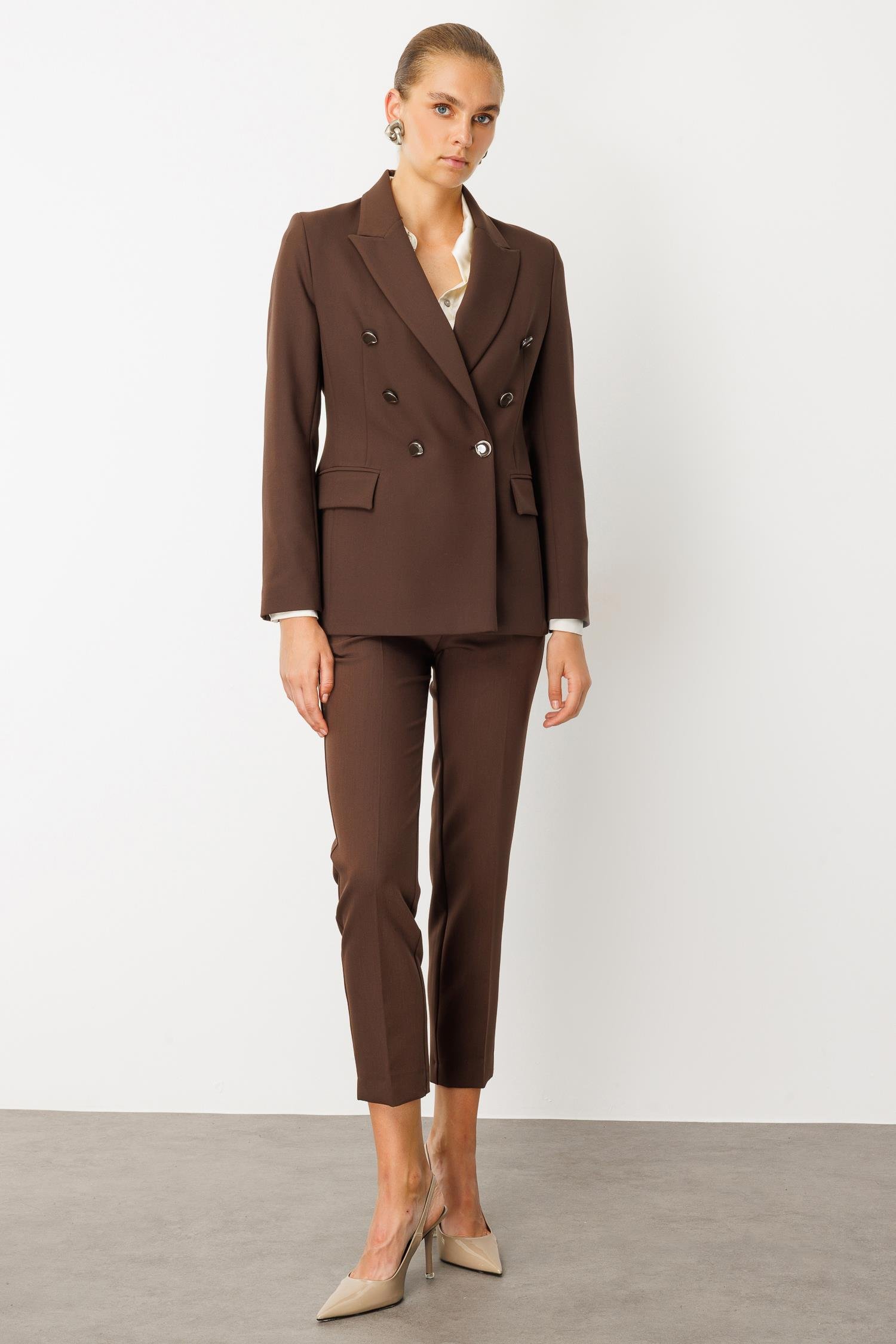 Modailgi  Kırlangıç Yaka Kruvaze Ceket - 40008 Kahve