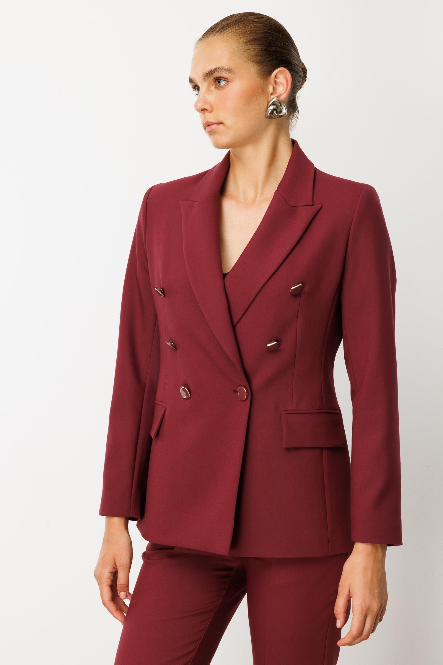 Modailgi  Kırlangıç Yaka Kruvaze Ceket - 40008 Bordo