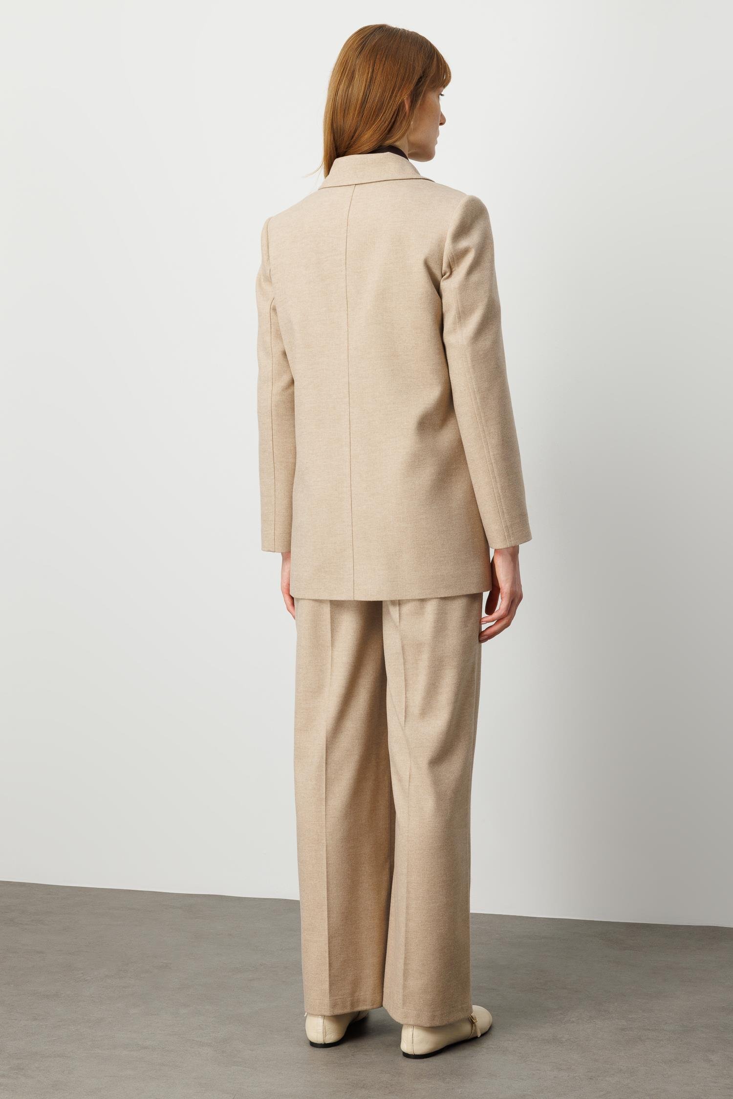 Modailgi  Kırlangıç Yaka Kruvaze Kapama Torba Cepli Rahat Kesim Ceket - 40048 Vizon