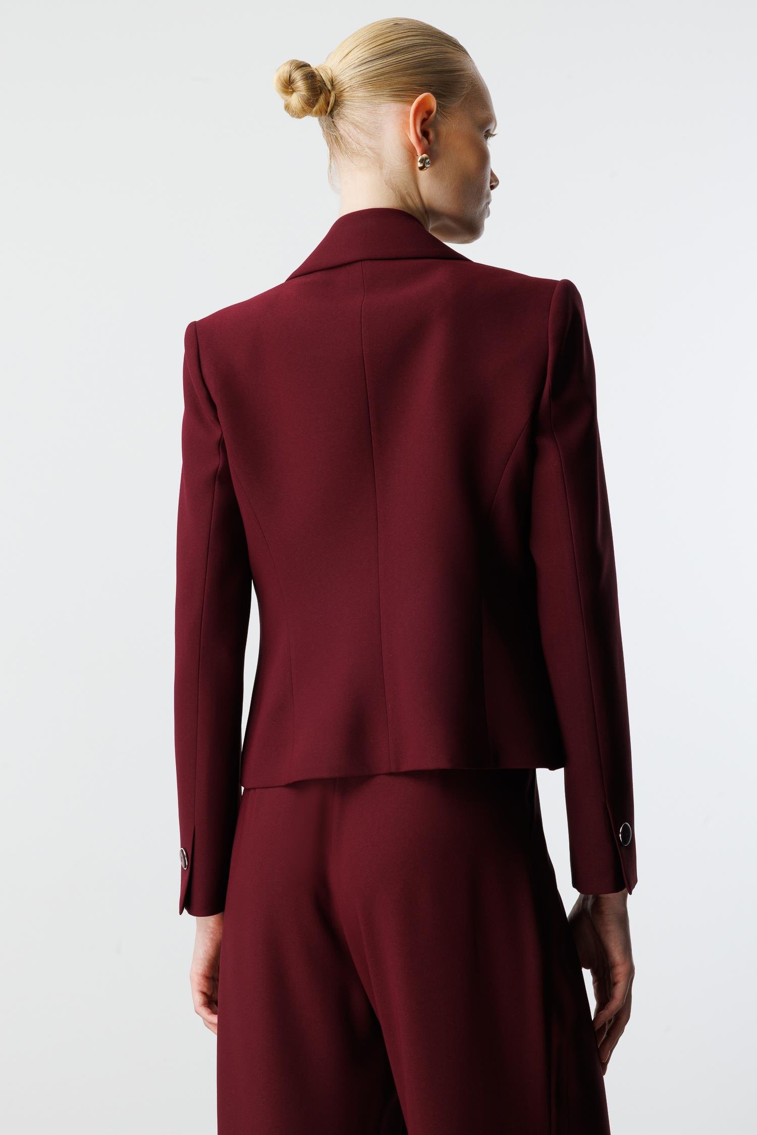 Modailgi  Kırlangıç Yaka Kuptan Kesik Yelek Detaylı Astarlı Kısa Ceket - 40030 Bordo