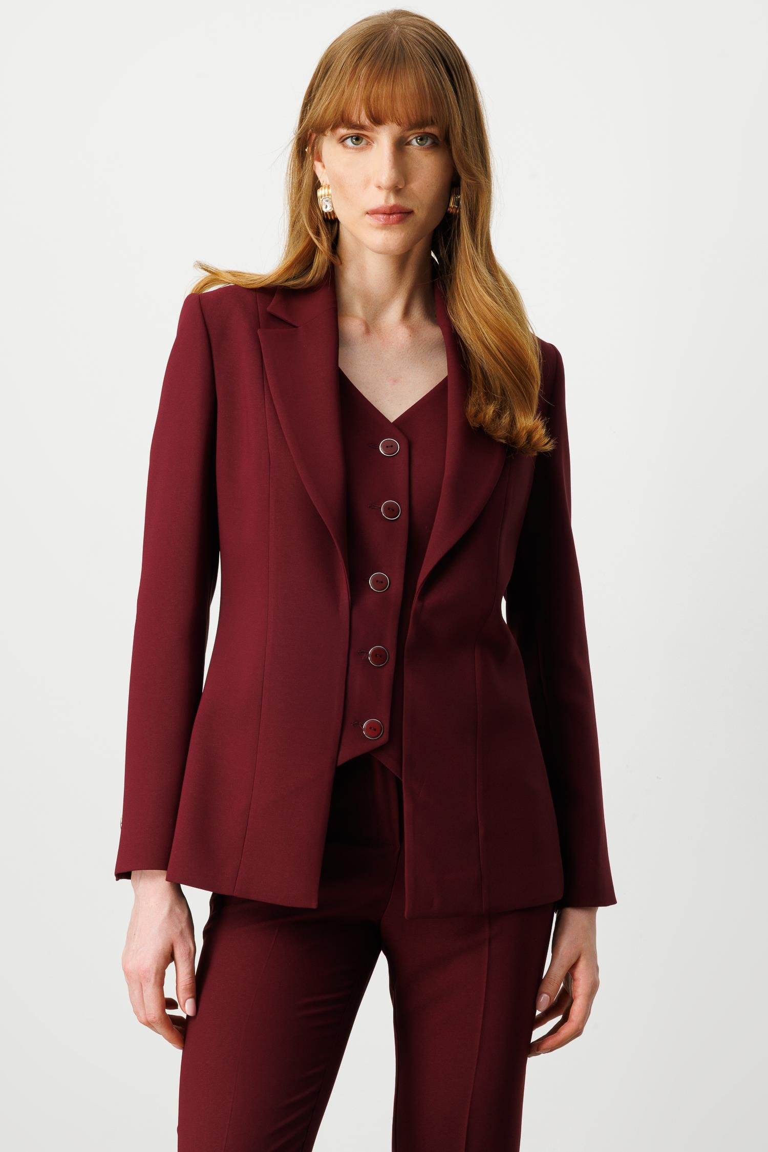 Modailgi  Kırlangıç Yaka Kuptan Yelek Detaylı Astarlı Ceket - 40031 Bordo