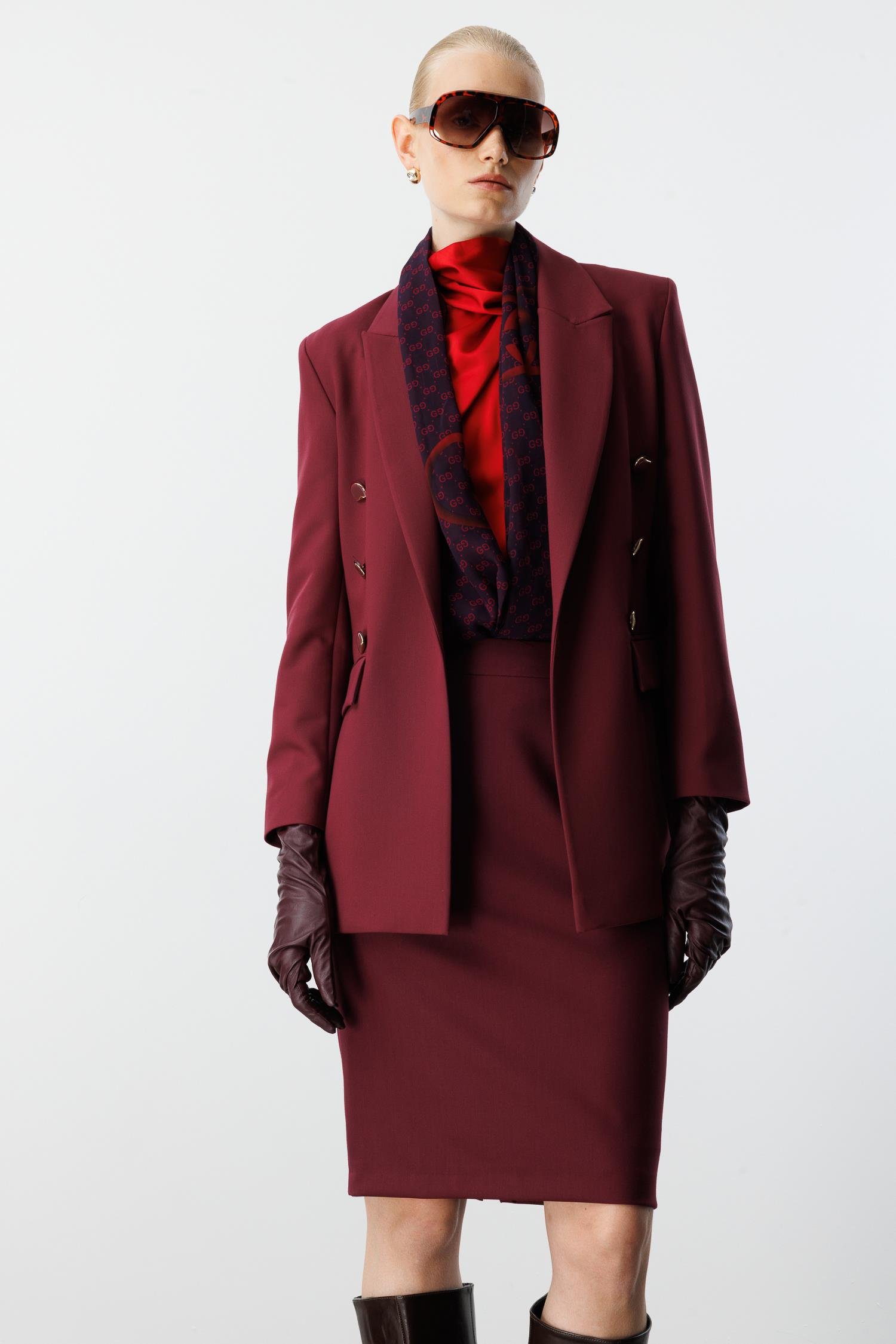 Modailgi  Kırlangıç Yaka Önü Açık Rahat Kesim Astarlı Ceket Bordo