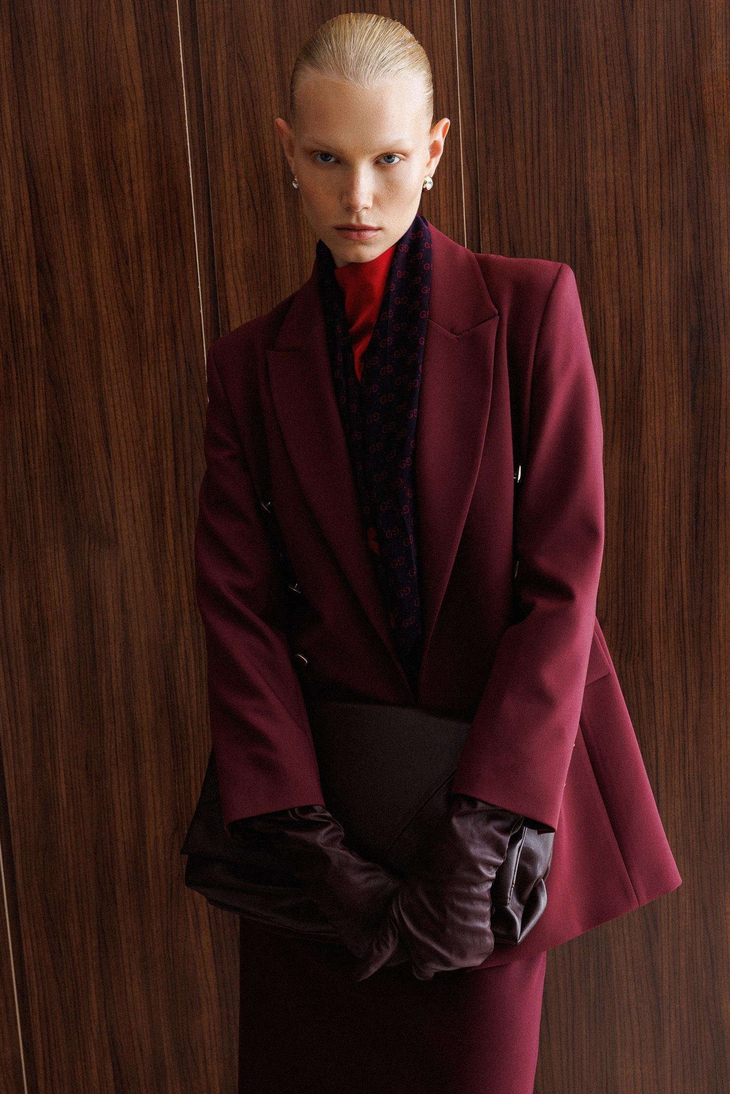 Modailgi  Kırlangıç Yaka Önü Açık Rahat Kesim Astarlı Ceket Bordo