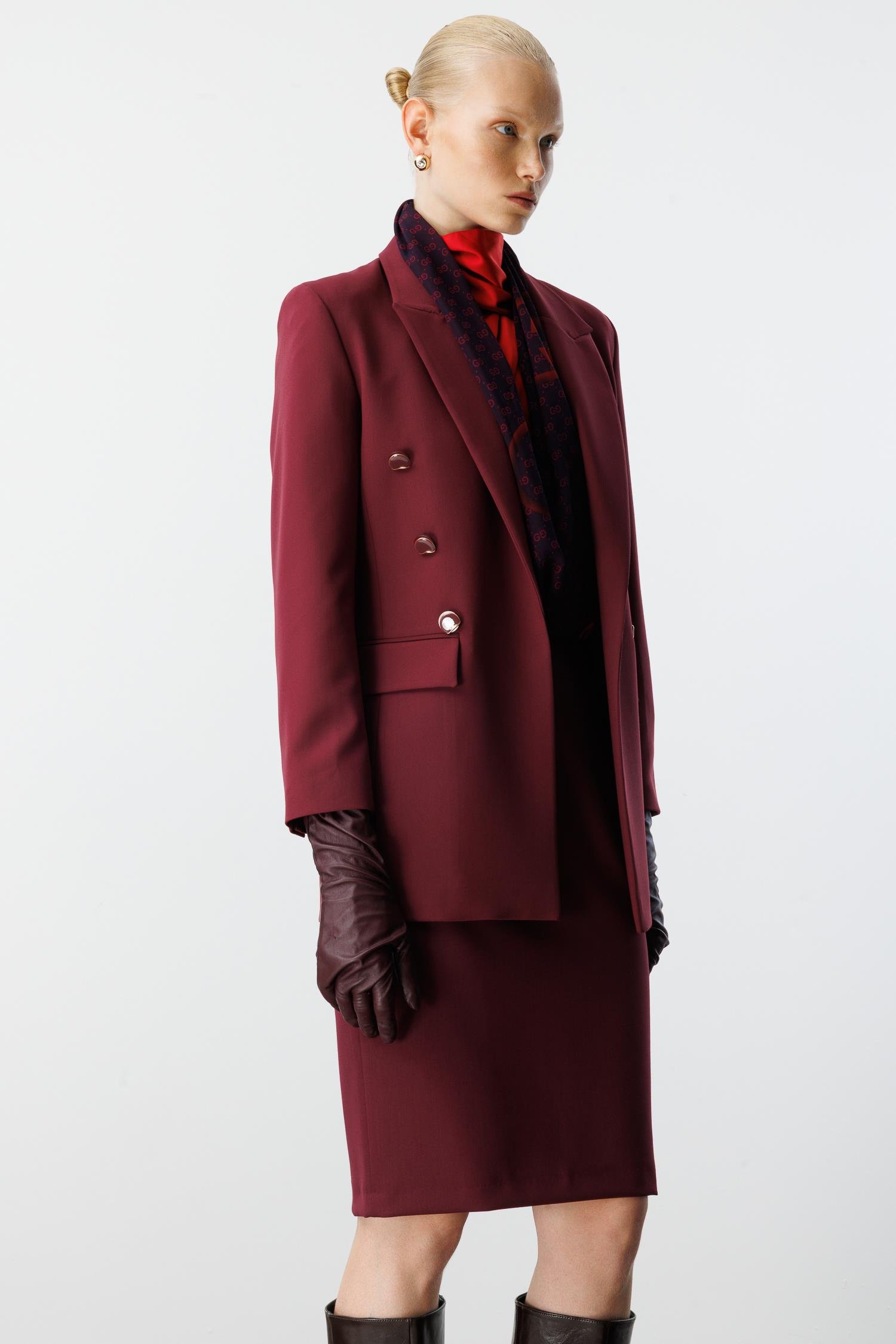 Modailgi  Kırlangıç Yaka Önü Açık Rahat Kesim Astarlı Ceket Bordo