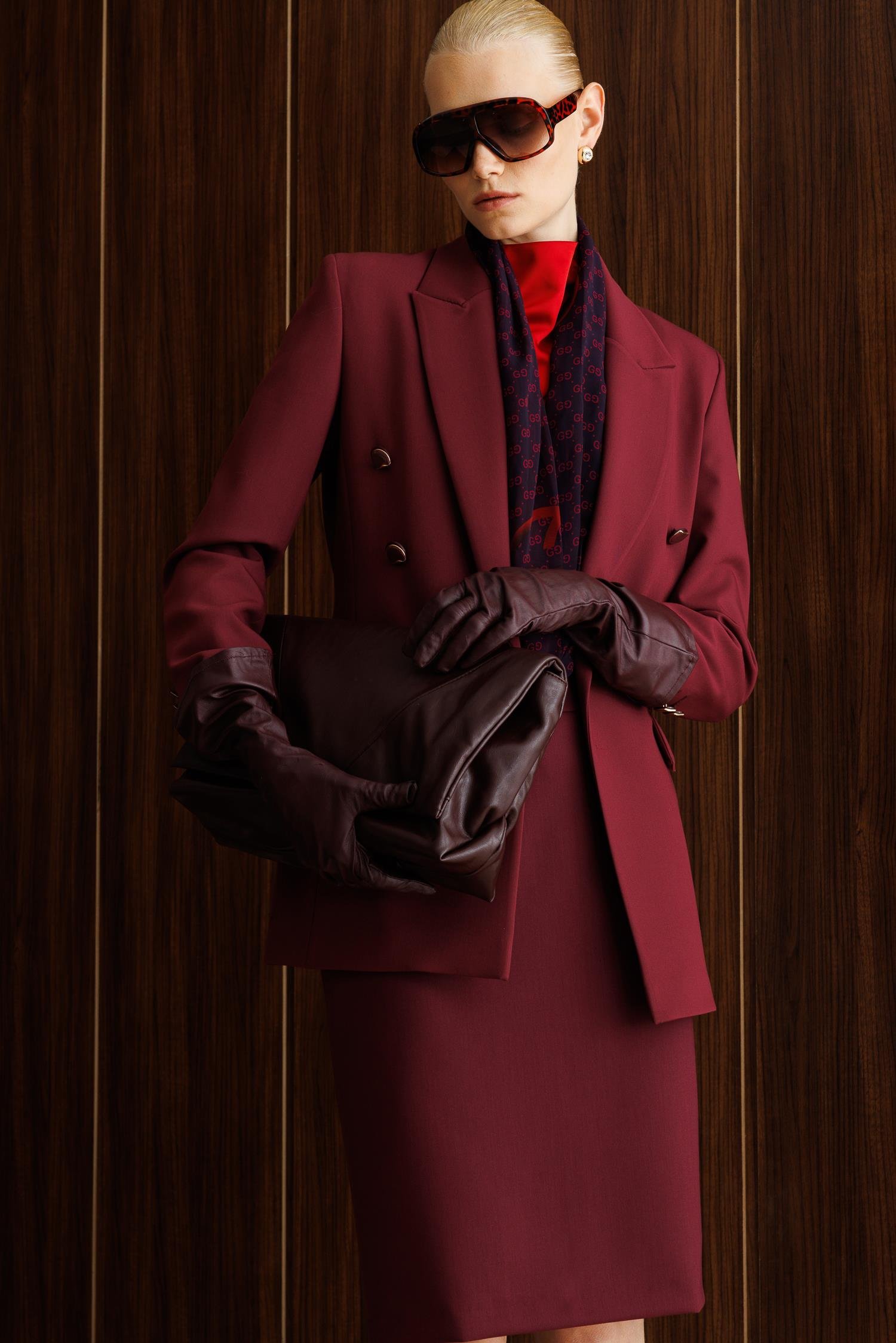 Modailgi  Kırlangıç Yaka Önü Açık Rahat Kesim Astarlı Ceket Bordo