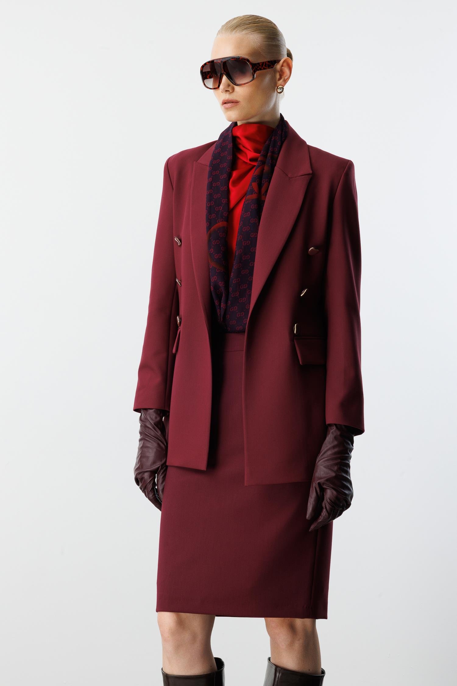 Modailgi  Kırlangıç Yaka Önü Açık Rahat Kesim Astarlı Ceket Bordo