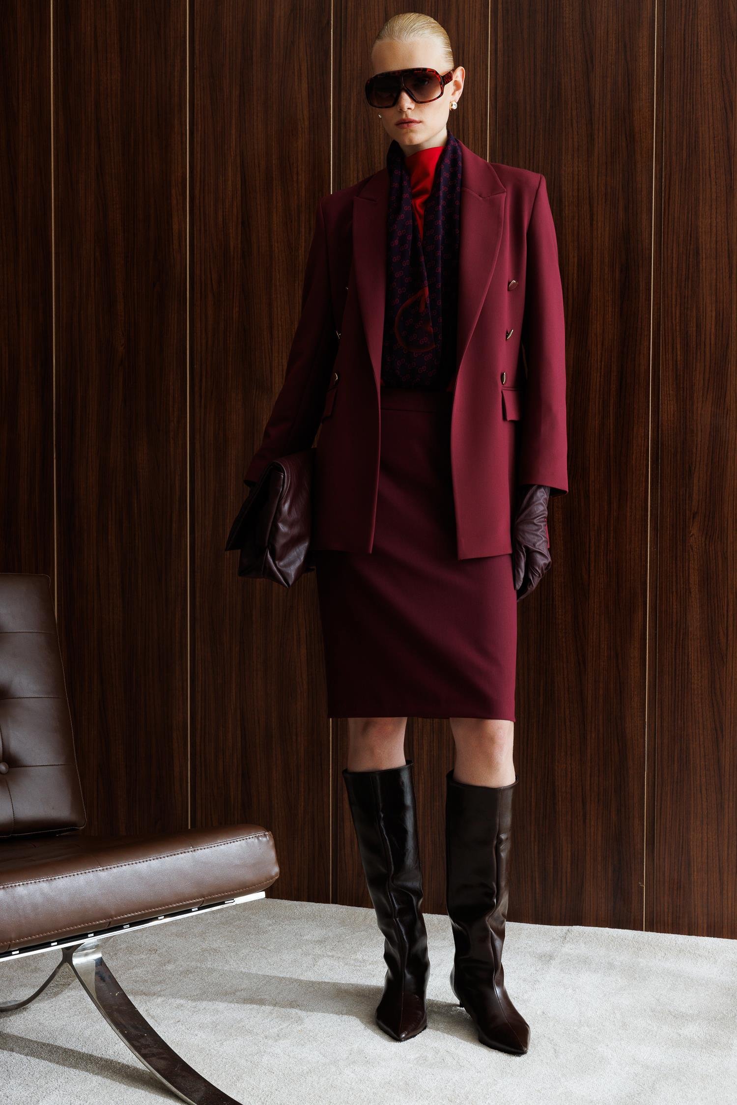 Modailgi  Kırlangıç Yaka Önü Açık Rahat Kesim Astarlı Ceket Bordo