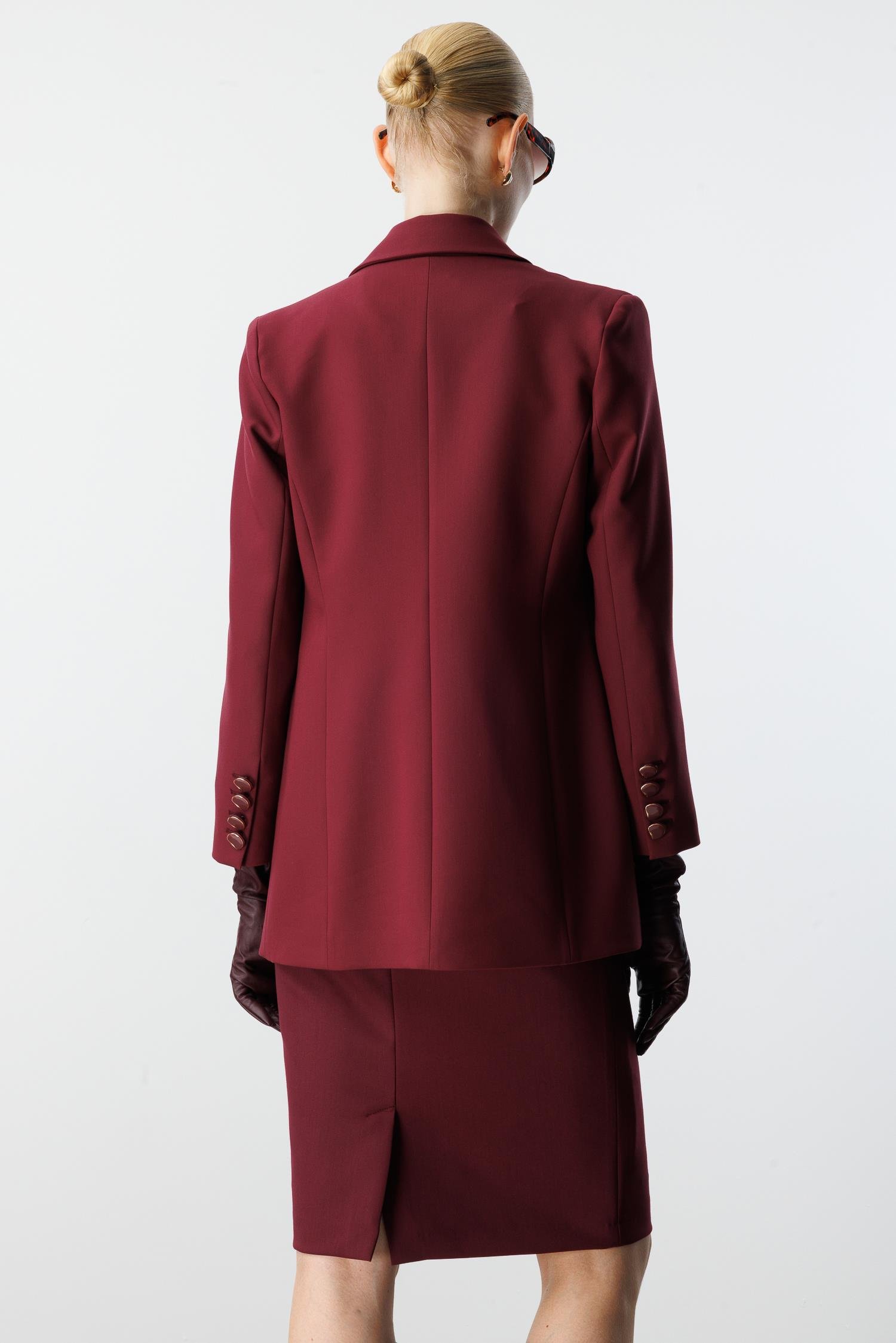 Modailgi  Kırlangıç Yaka Önü Açık Rahat Kesim Astarlı Ceket Bordo