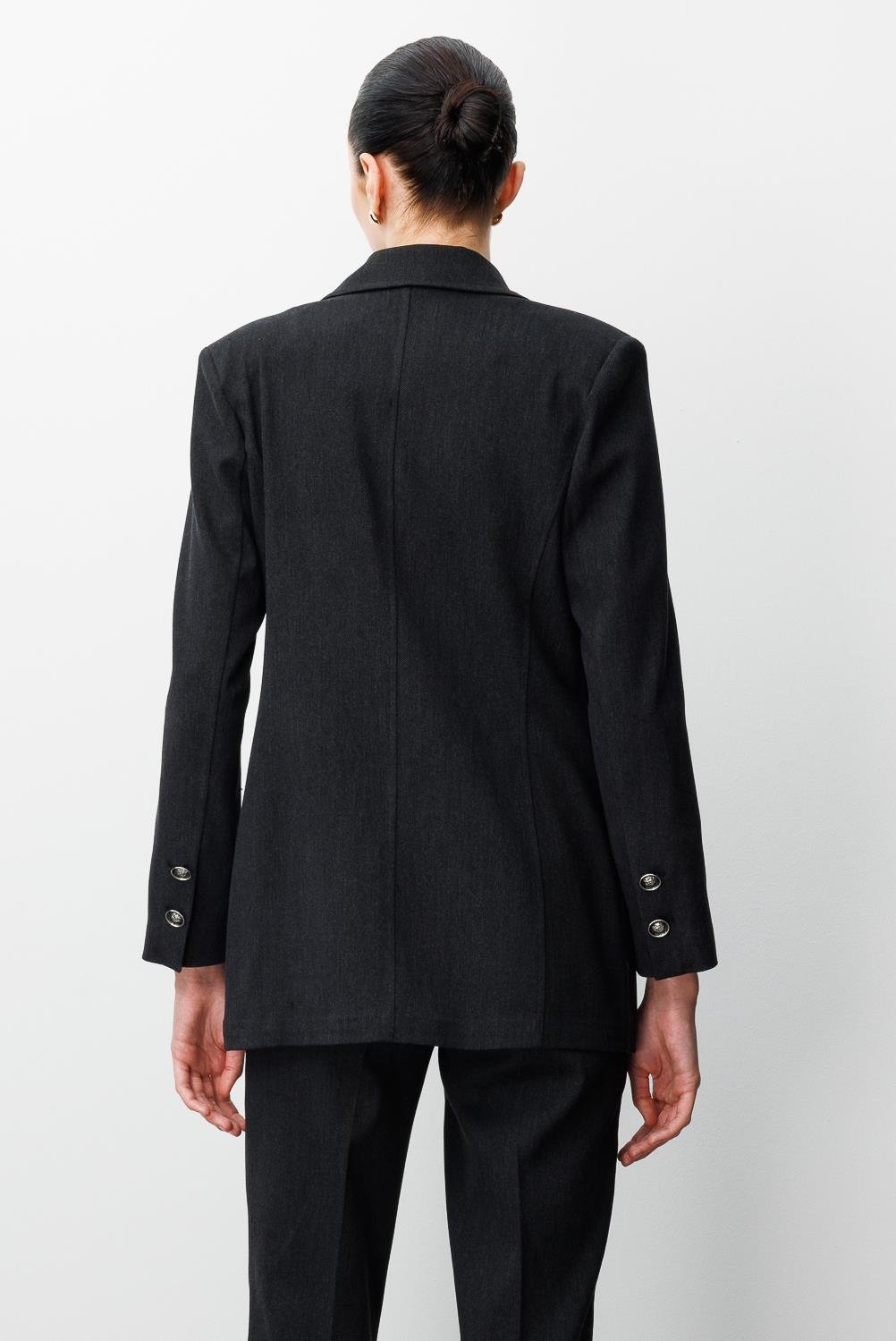 Modailgi  Kırlangıç Yaka Tek Düğme Kapamalı Astarlı Ceket - 45014 Siyah