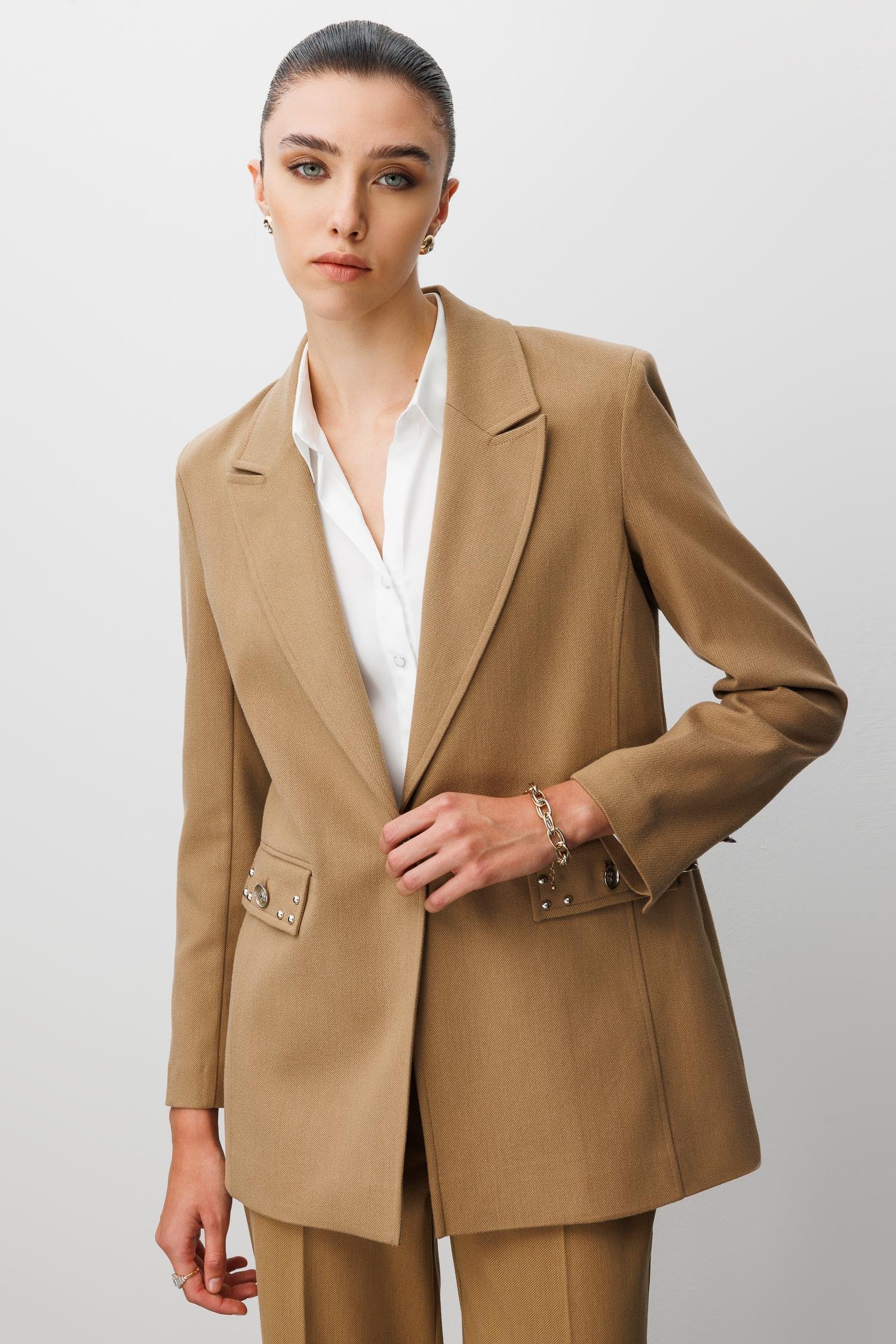 Modailgi  Kırlangıç Yaka Tek Düğme Kapamalı Astarlı Ceket - 45014 Camel