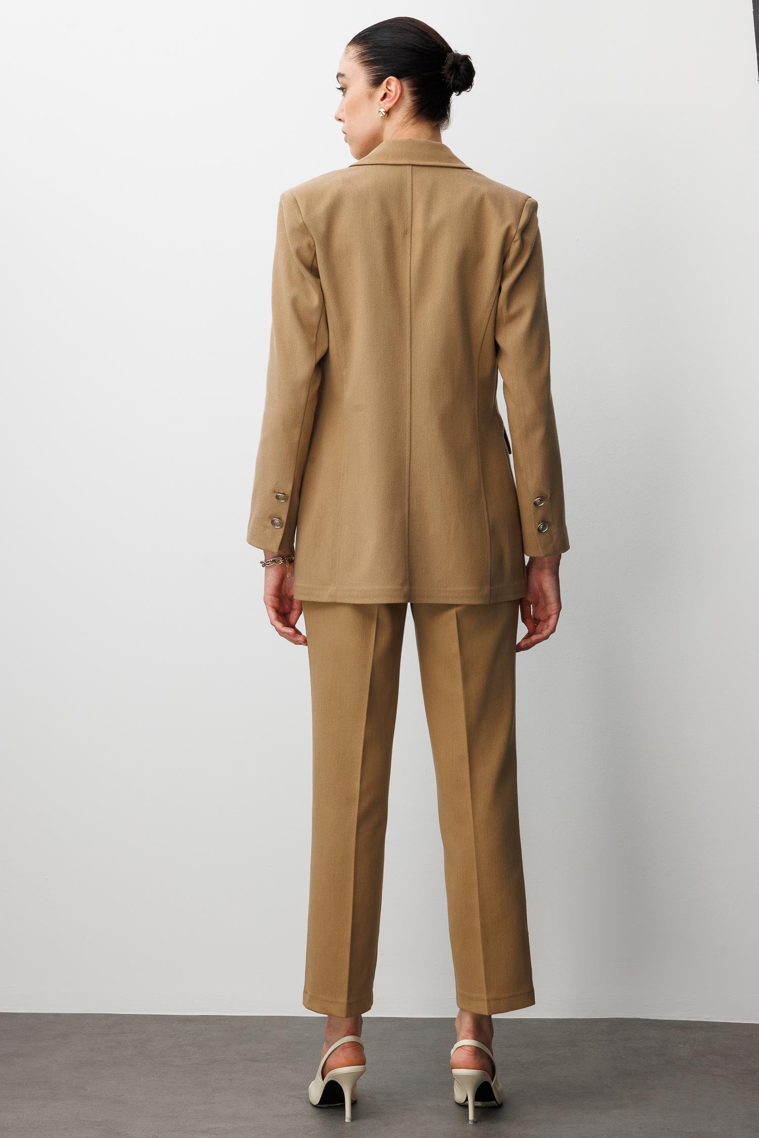 Modailgi  Kırlangıç Yaka Tek Düğme Kapamalı Astarlı Ceket - 45014 Camel