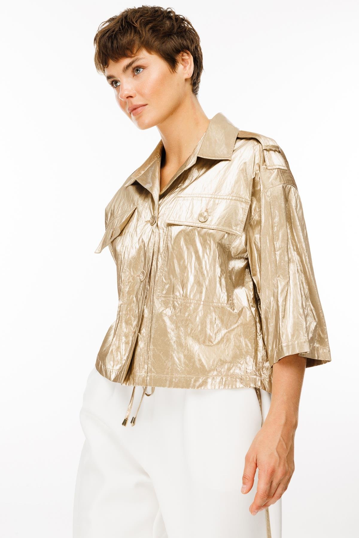 Modailgi  Kısa Crop Ceket Gold