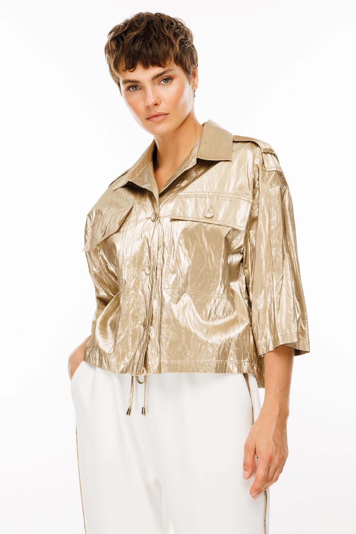 Modailgi  Kısa Crop Ceket Gold