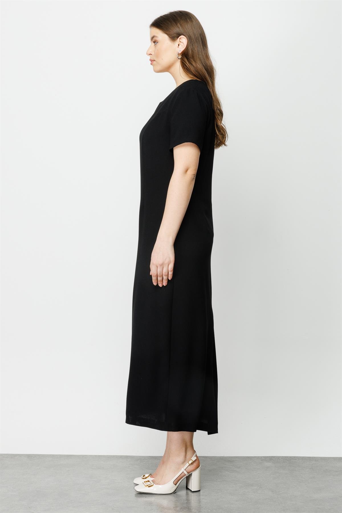 Modailgi  Kısa Kollu Uzun Elbise Siyah