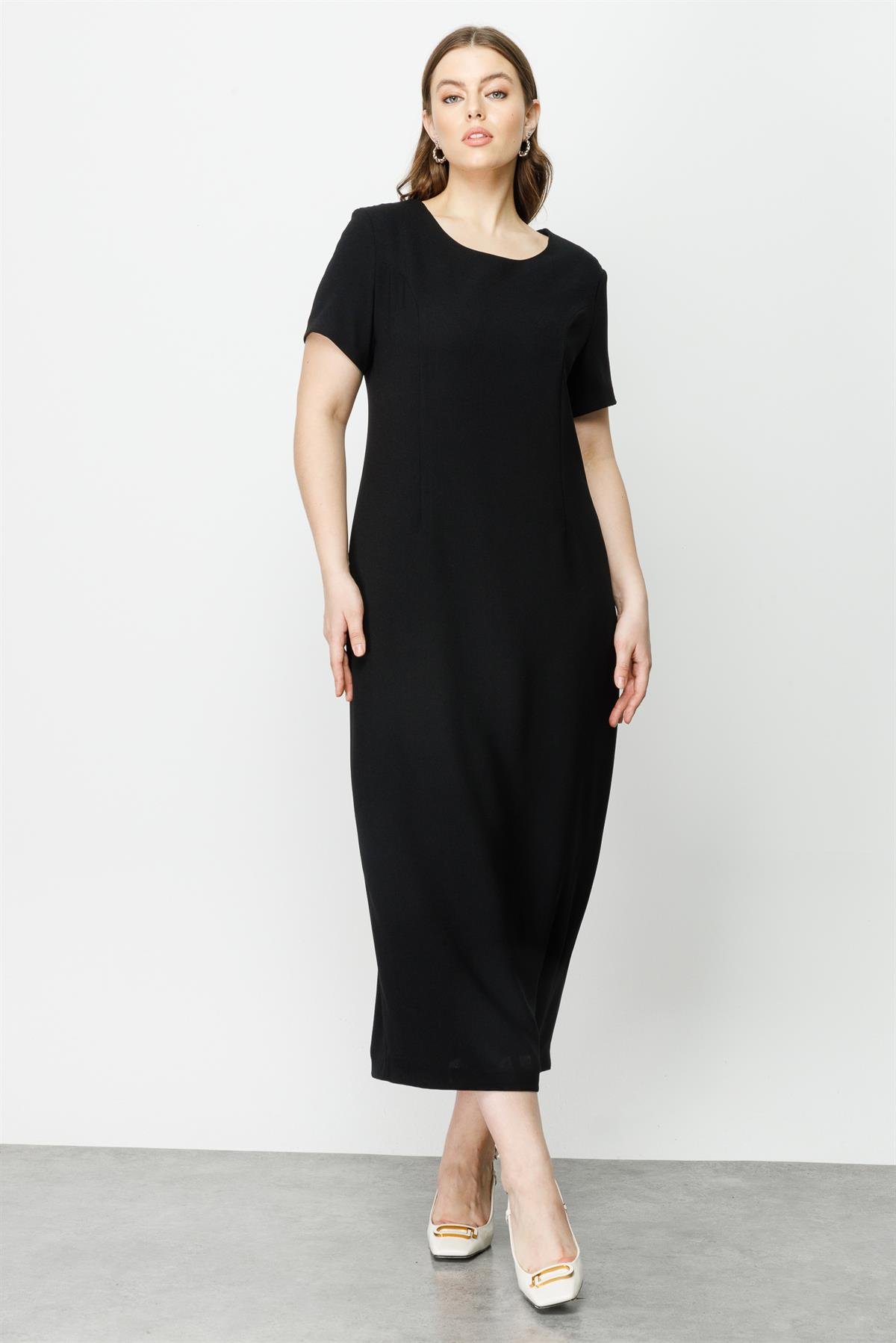 Modailgi  Kısa Kollu Uzun Elbise Siyah