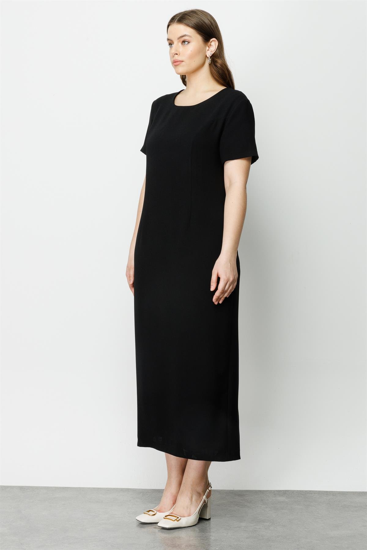 Modailgi  Kısa Kollu Uzun Elbise Siyah