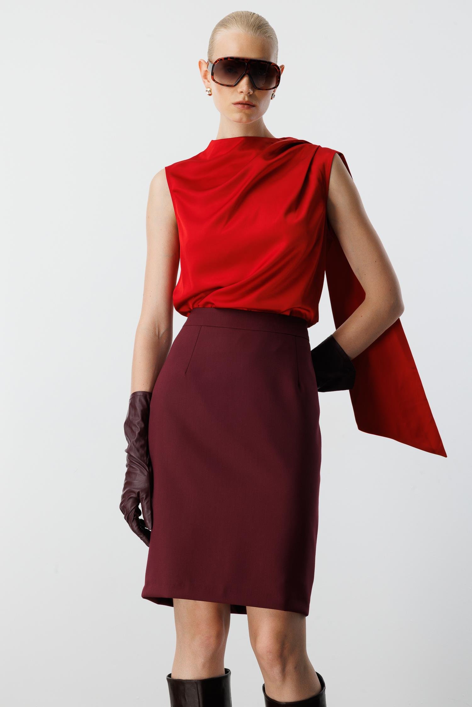 Modailgi  Kısa Küp Etek Bordo