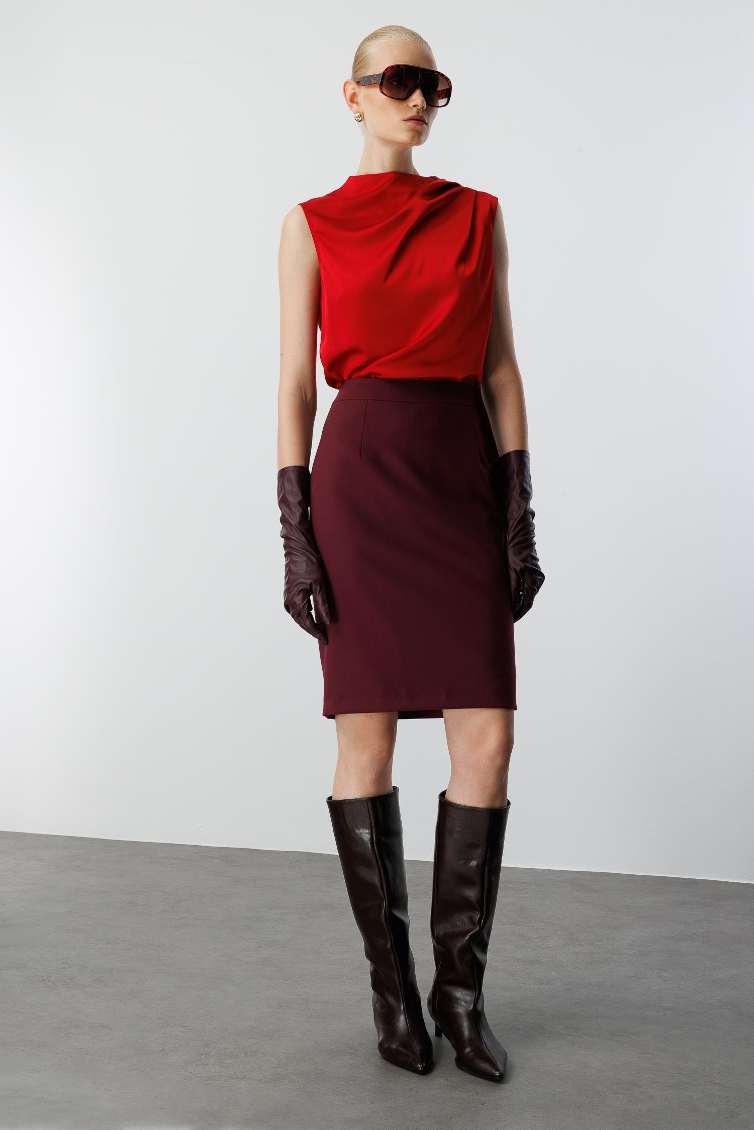 Modailgi  Kısa Küp Etek Bordo