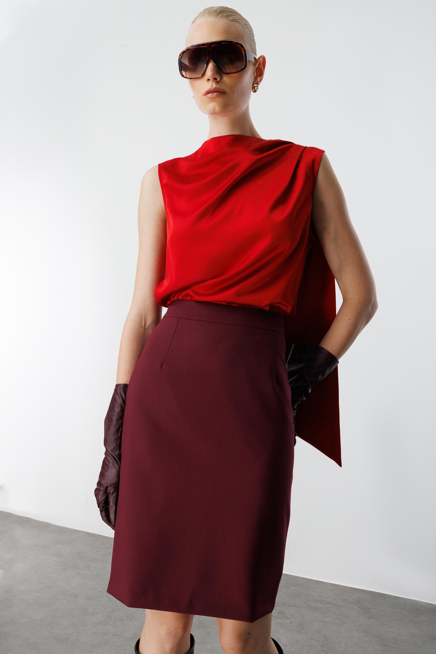 Modailgi  Kısa Küp Etek Bordo