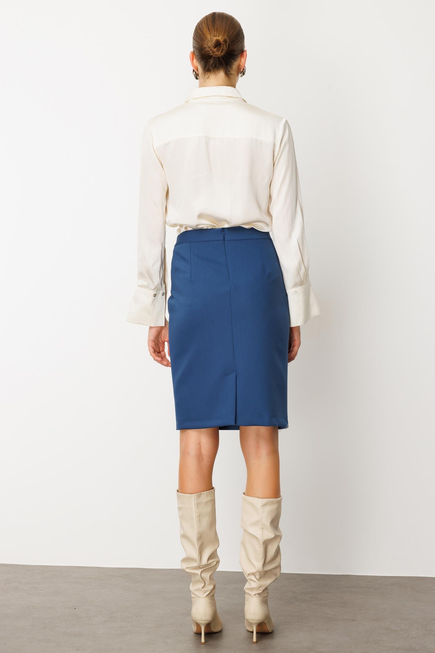 Modailgi  Kısa Küp Etek Petrol Mavisi