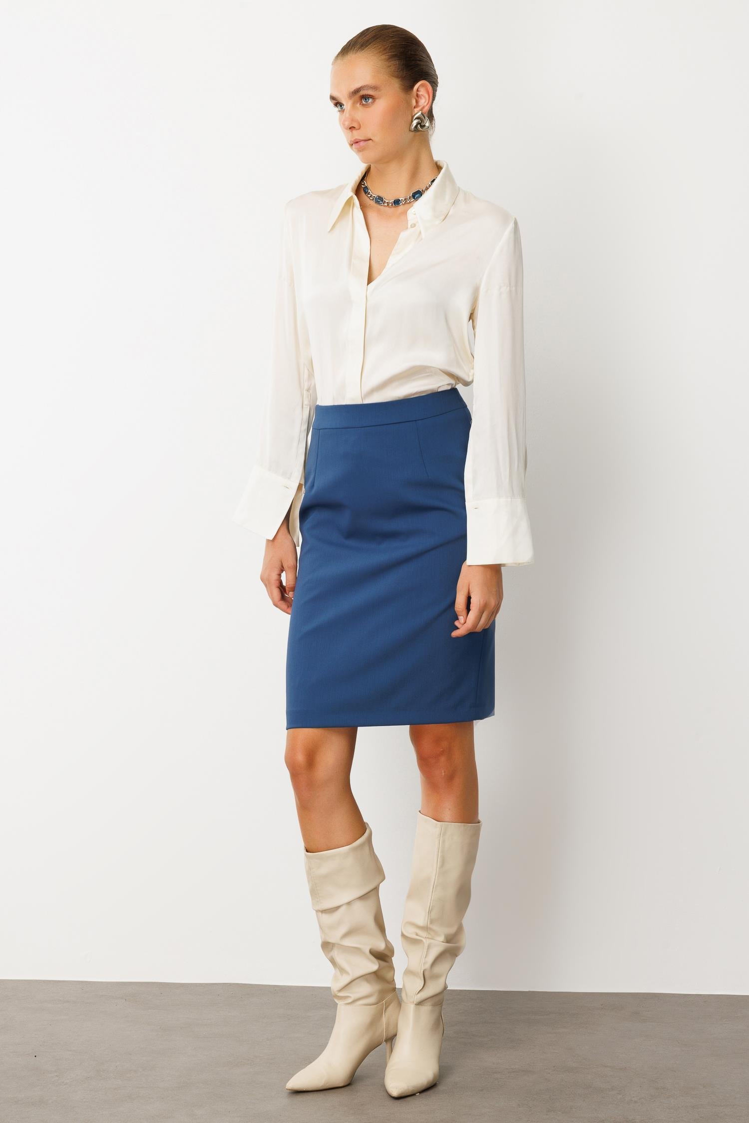 Modailgi  Kısa Küp Etek Petrol Mavisi