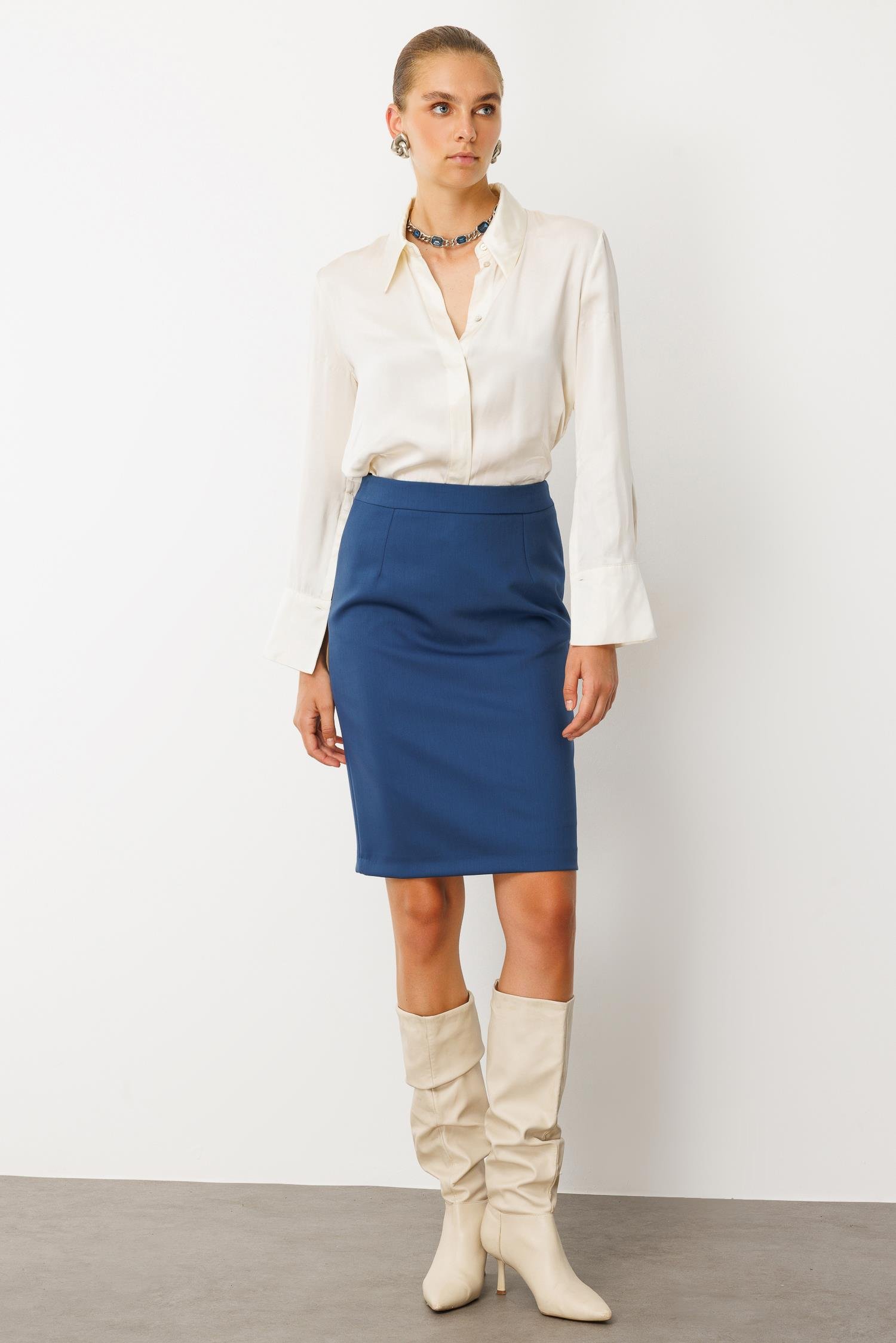 Modailgi  Kısa Küp Etek Petrol Mavisi